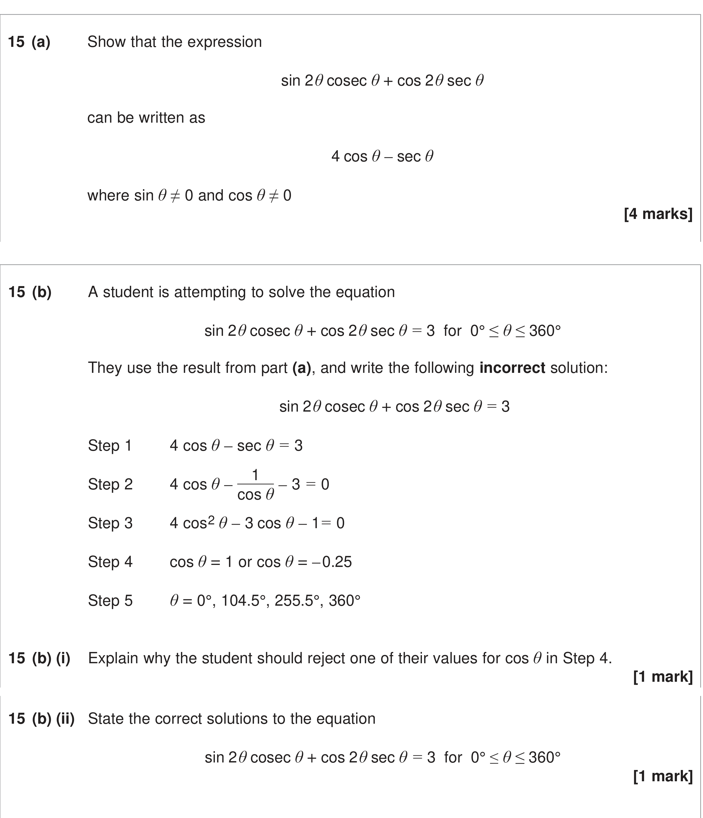 Question 15 — Trig — AQA June 2024