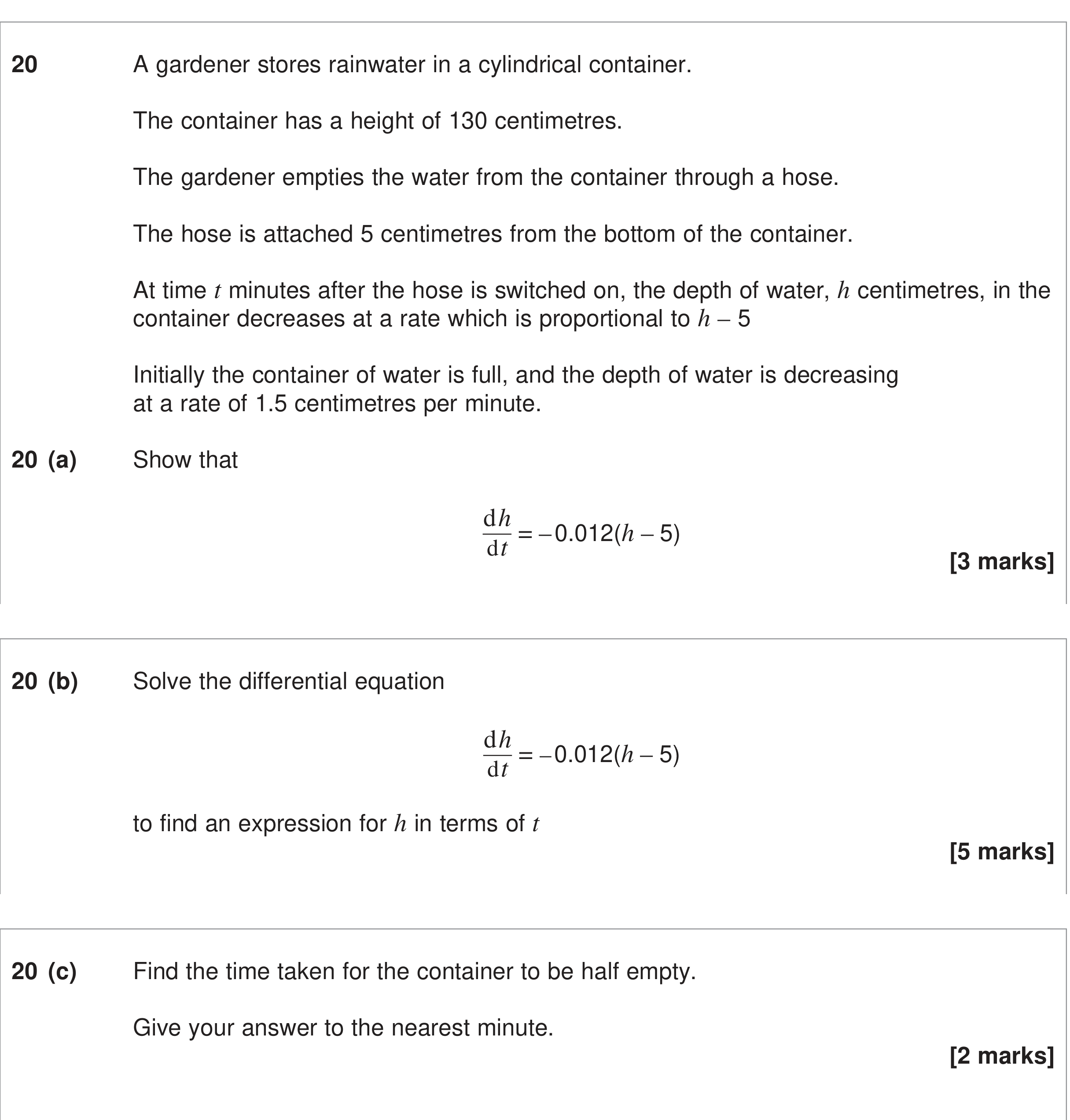 Question 20 — Rates of Change, Differential Equations — AQA June 2024