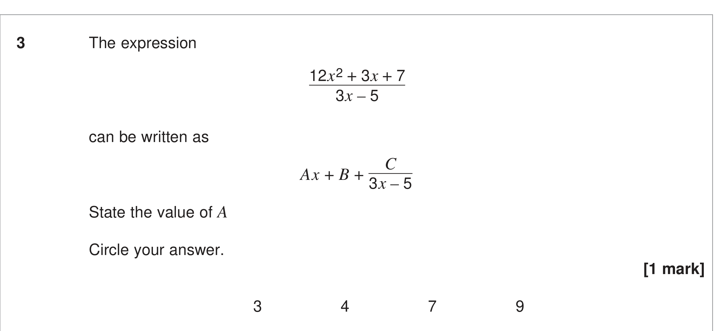 Question 3 — Algebra — AQA June 2024