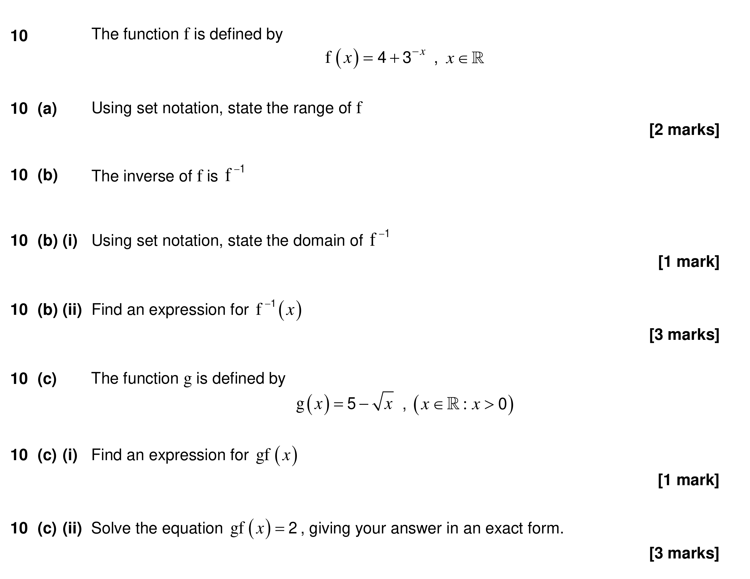 Question 10 — Functions — AQA Specimen
