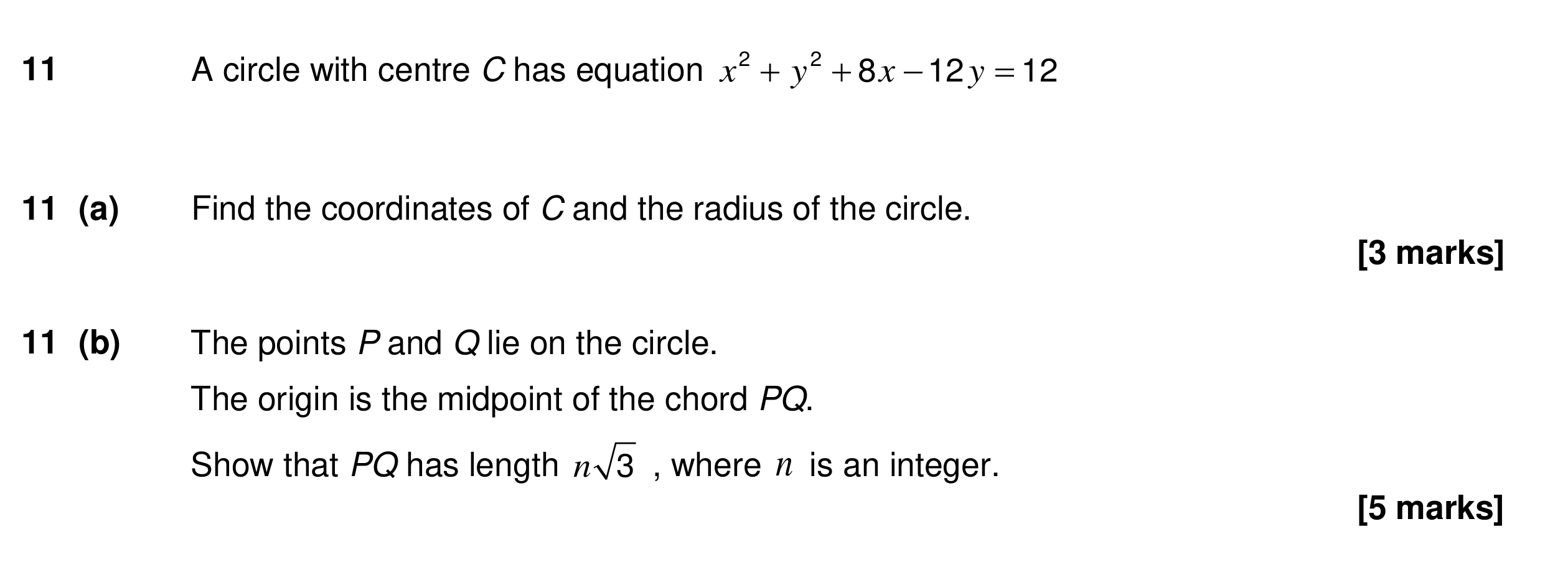 Question 11 — Circles — AQA Specimen