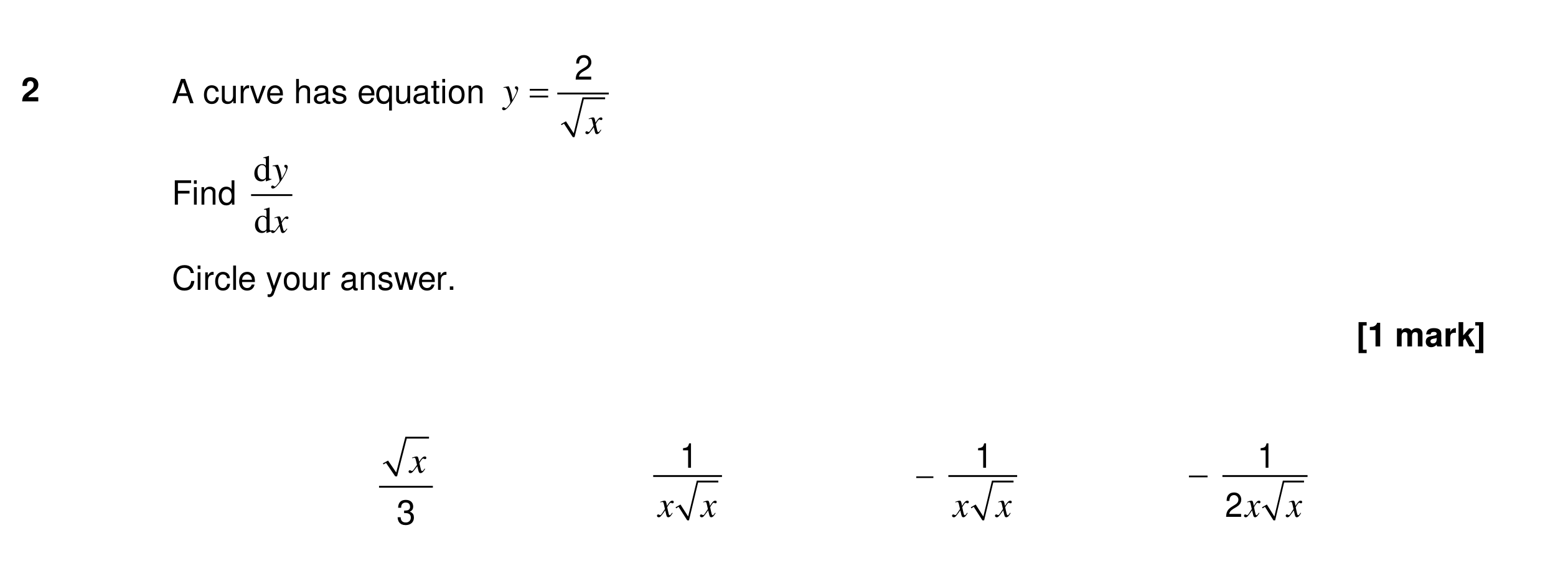 Question 2 — Differentiation — AQA Specimen