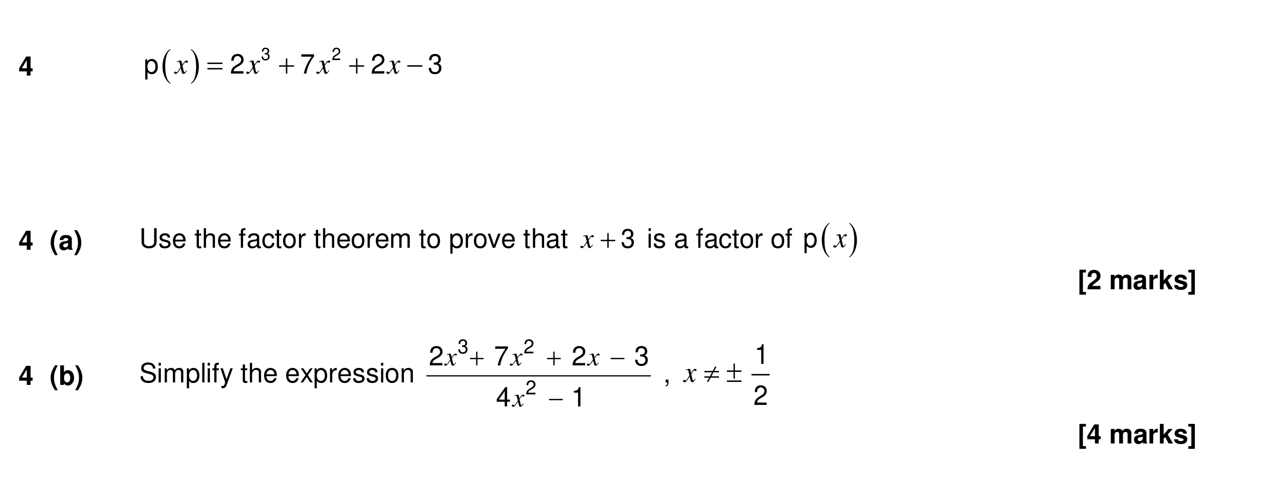 Question 4 — Factor Theorem, Algebra — AQA Specimen