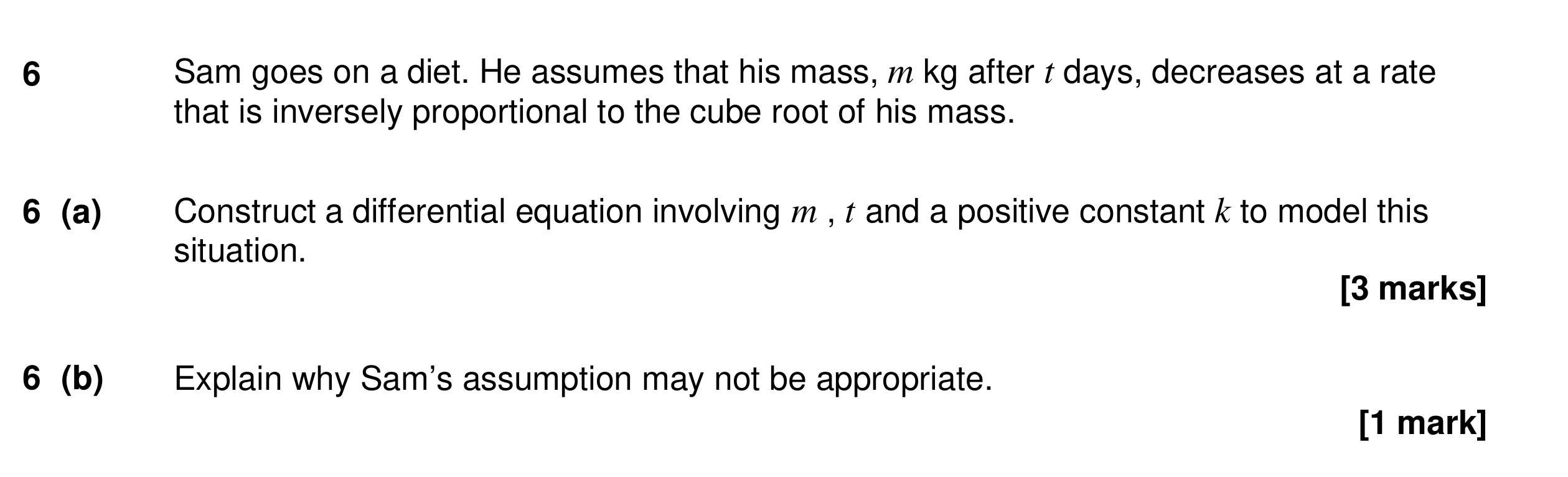 Question 6 — Rates of Change — AQA Specimen
