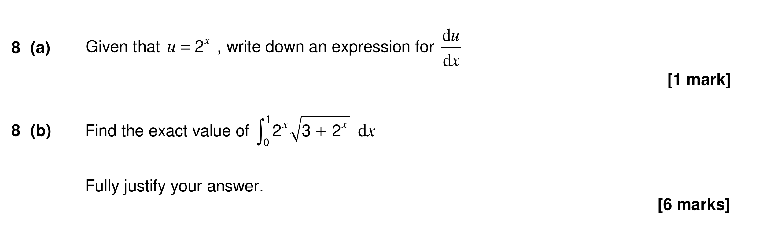 Question 8 — Differentiation, Integration — AQA Specimen