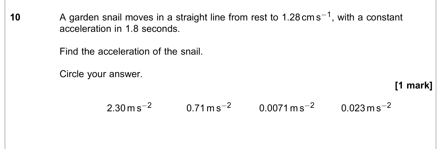 Question 10 — Constant Acceleration 1d — AQA June 2018