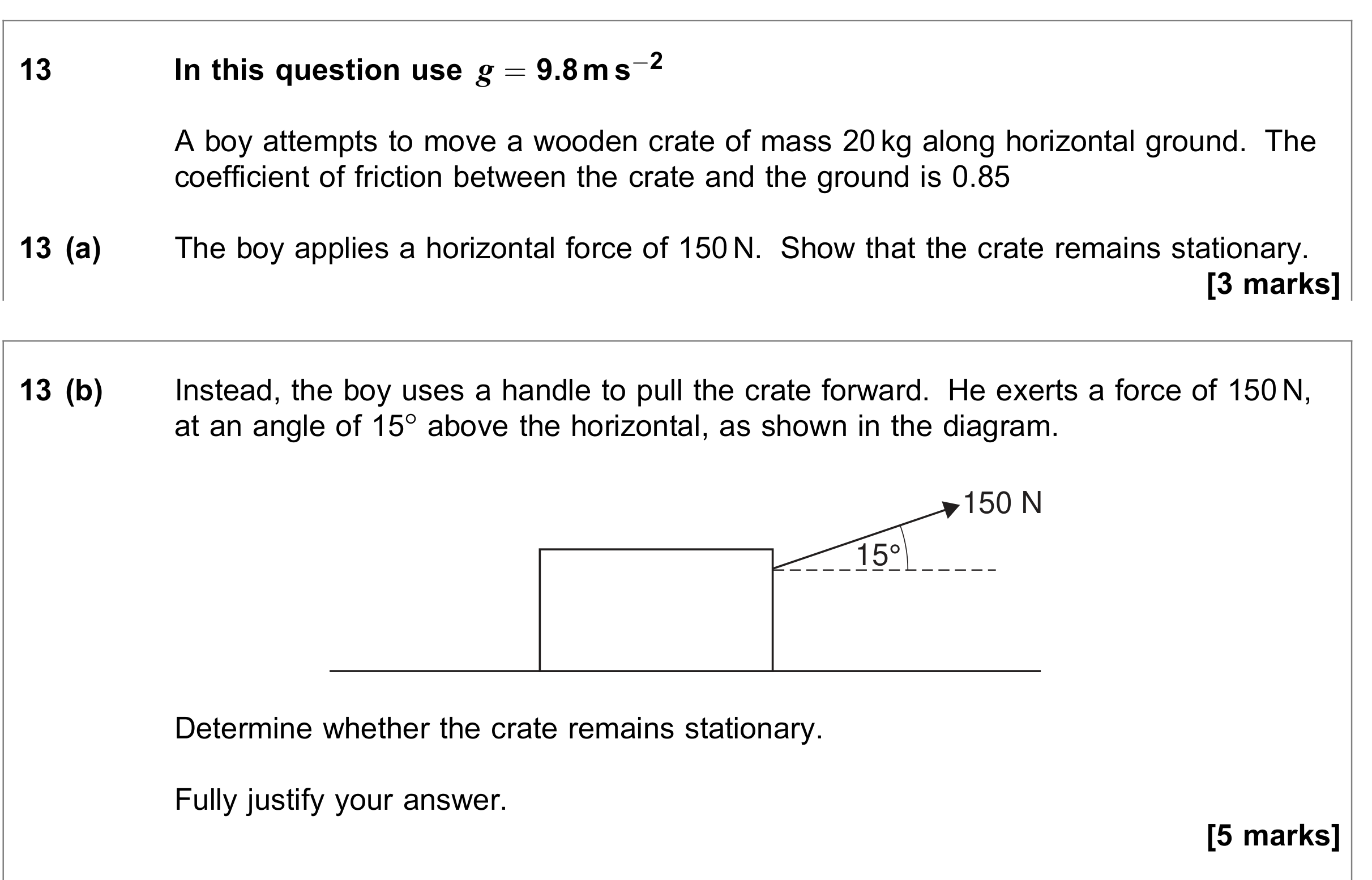 Question 13 — Forces and Friction — AQA June 2018