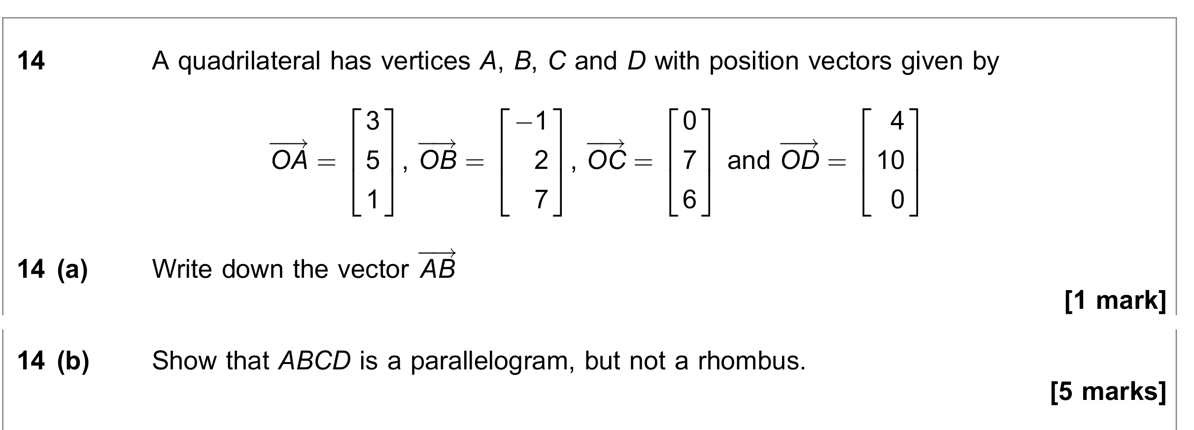 Question 14 — Vectors — AQA June 2018