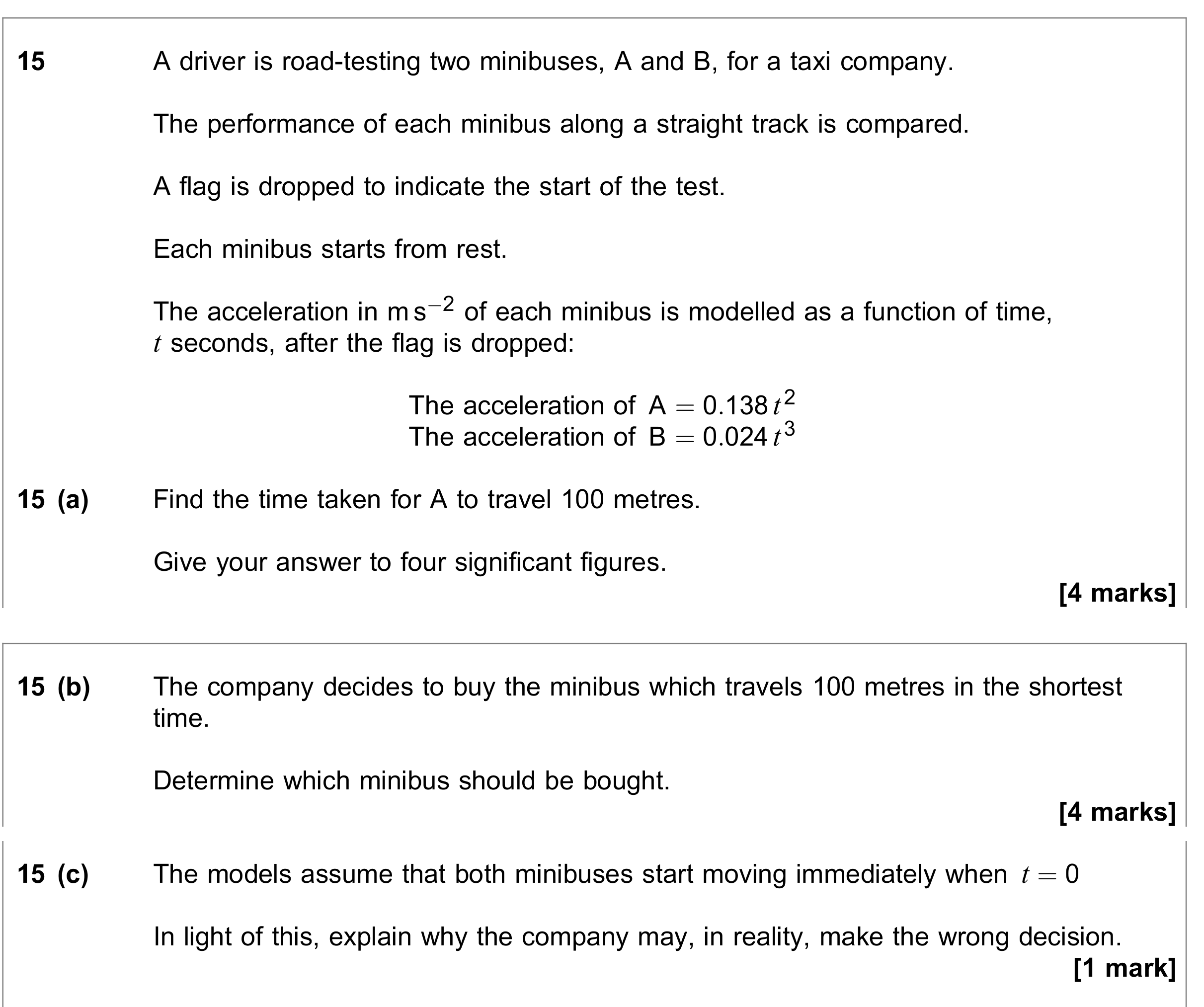 Question 15 — Variable Acceleration 1d — AQA June 2018