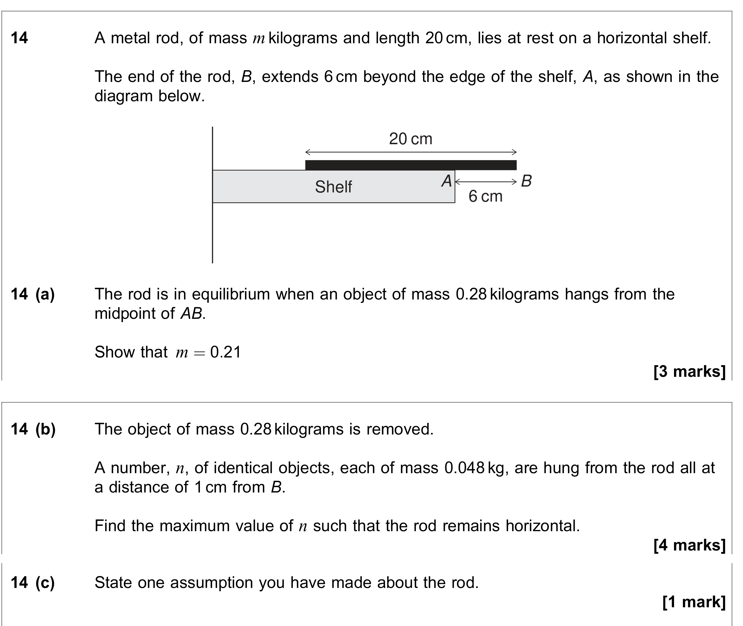 Question 14 — Moments — AQA June 2019