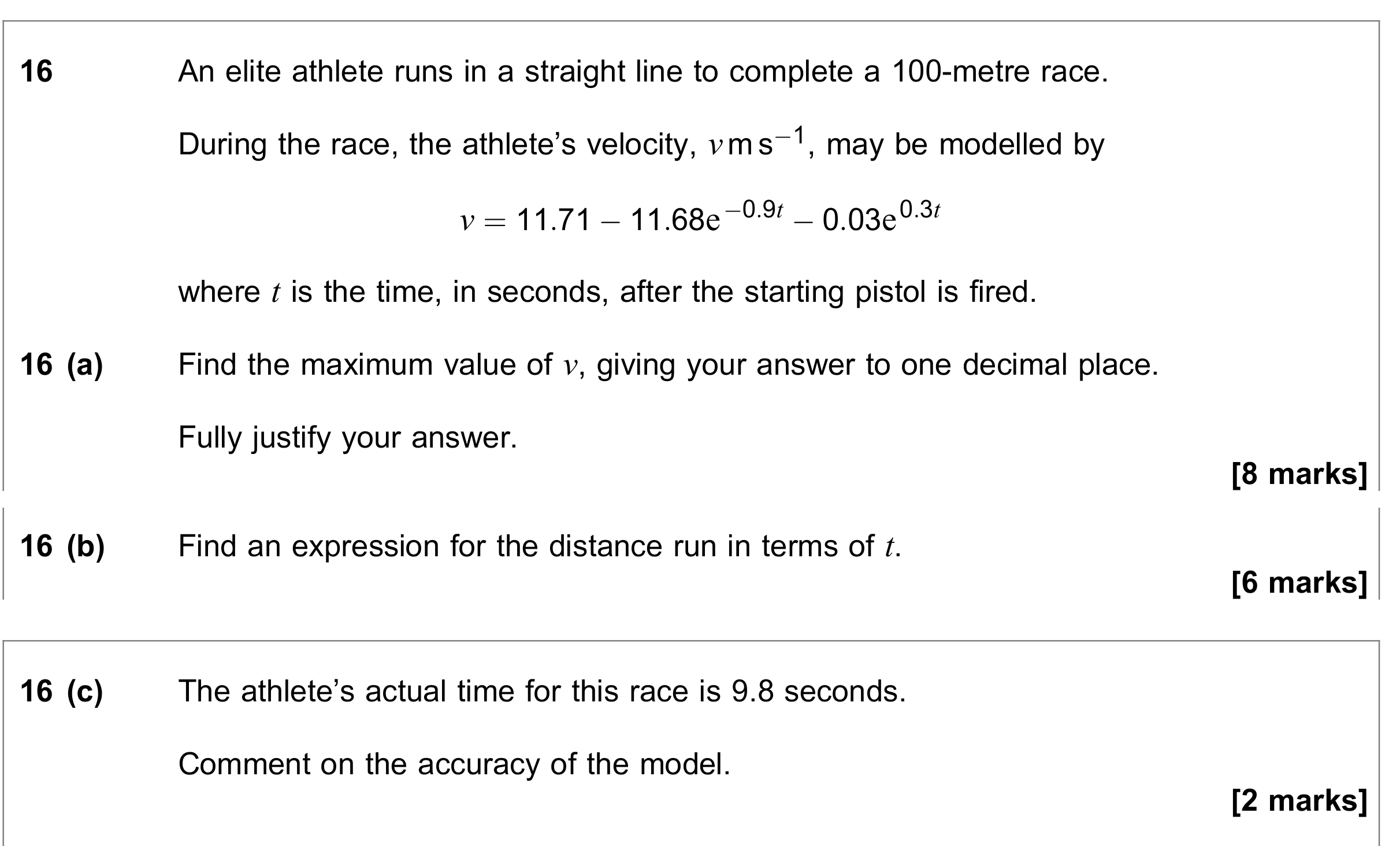 Question 16 — Variable Acceleration 1d — AQA June 2019