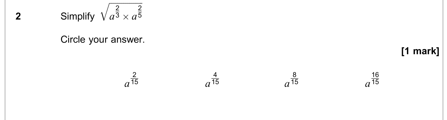 Question 2 — Indices and Surds — AQA June 2019