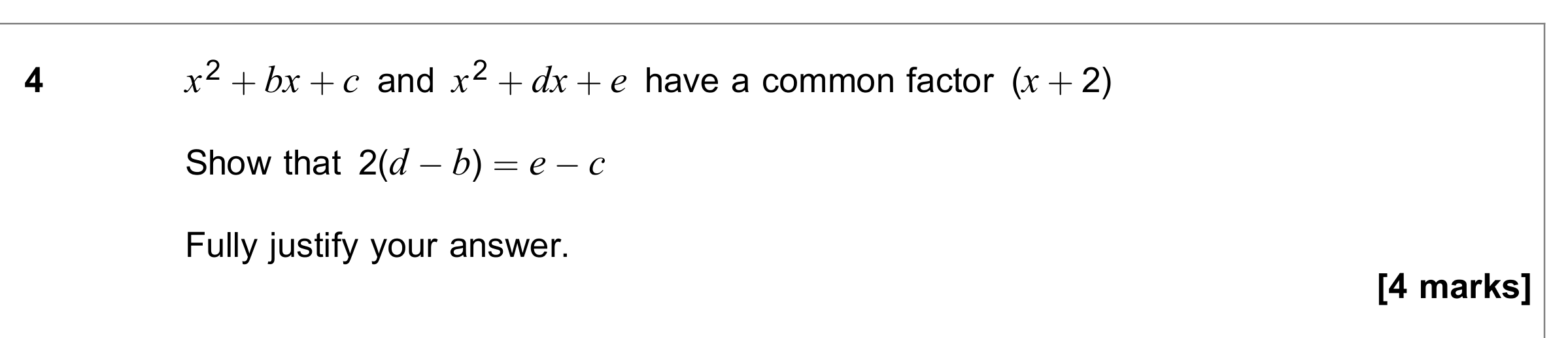 Question 4 — Factor Theorem — AQA June 2019