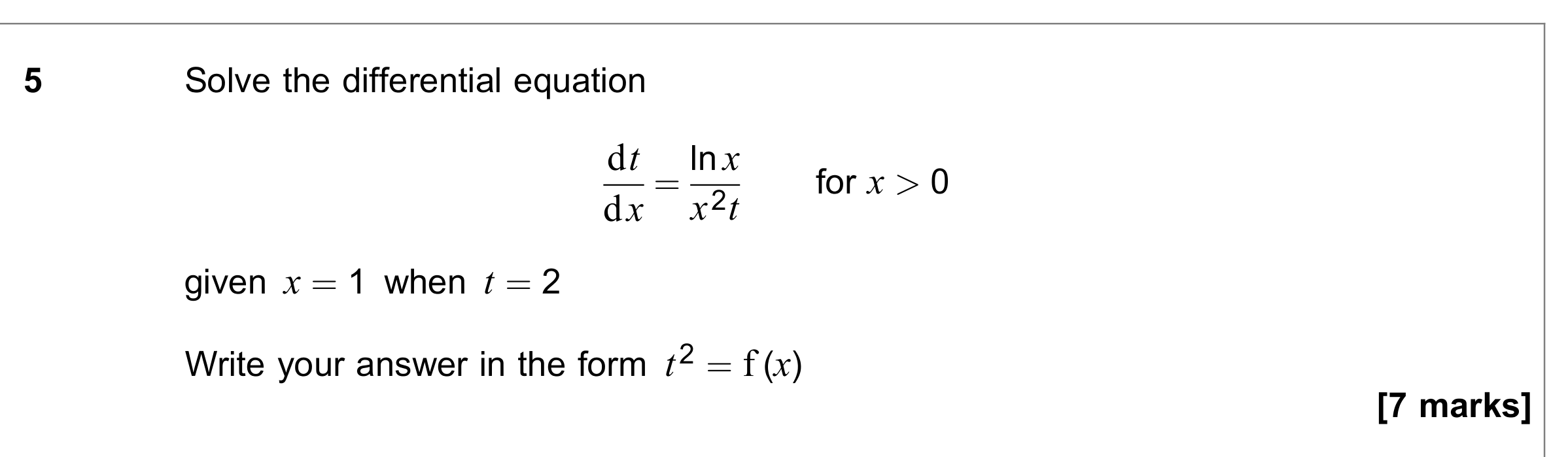 Question 5 — Differential Equations — AQA June 2019