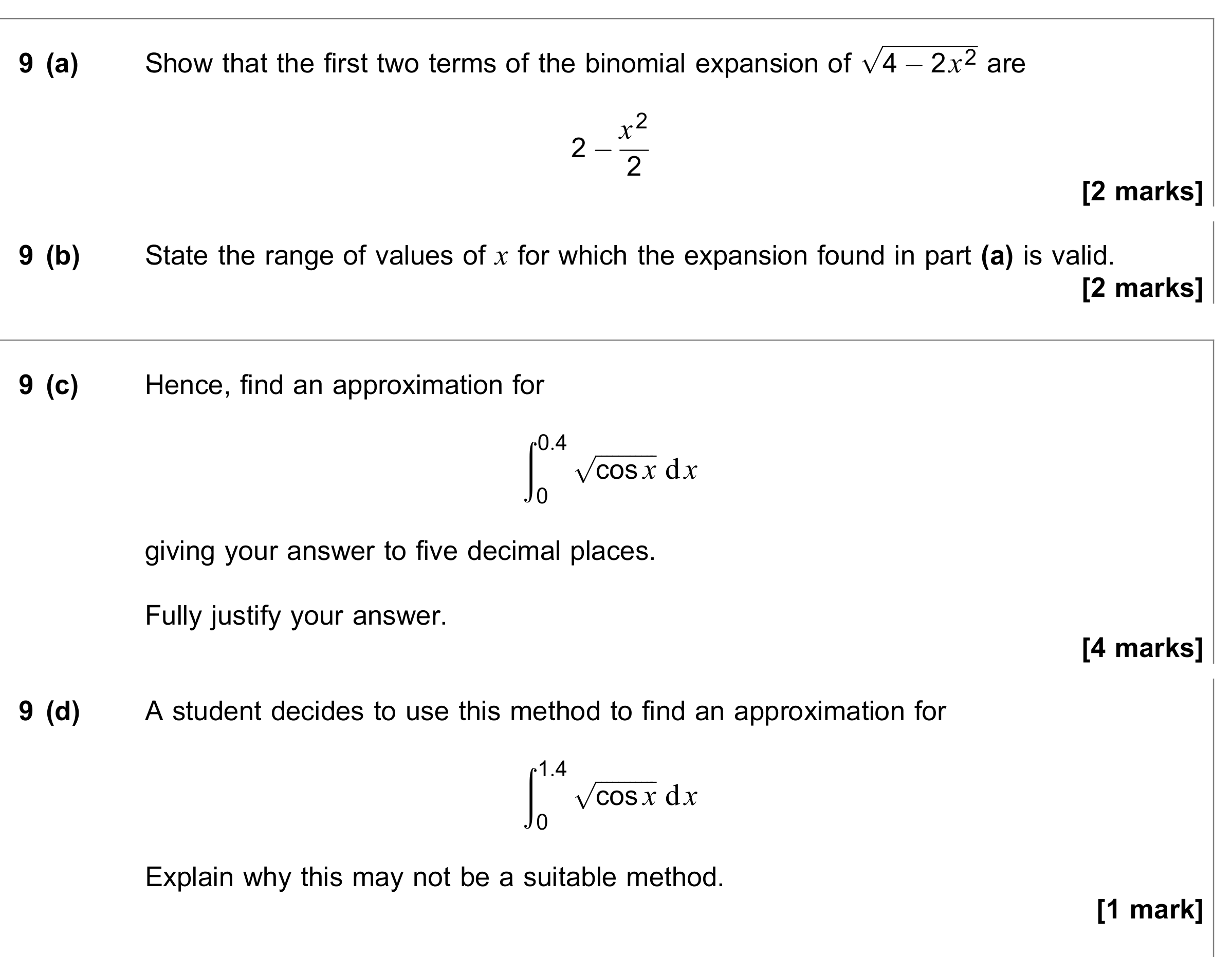 Question 9 — Binomial Expansion, Small Angle Approximations — AQA June 2019