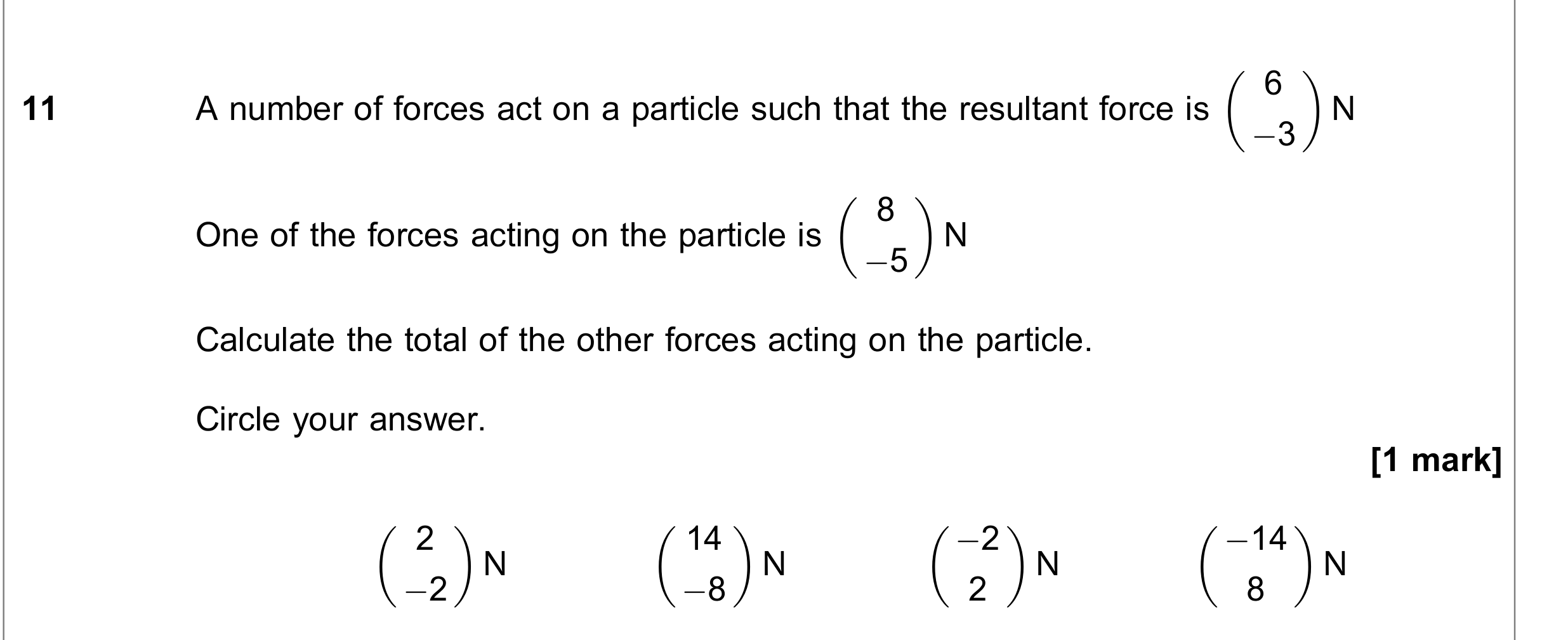 Question 11 — Forces 2d — AQA June 2020