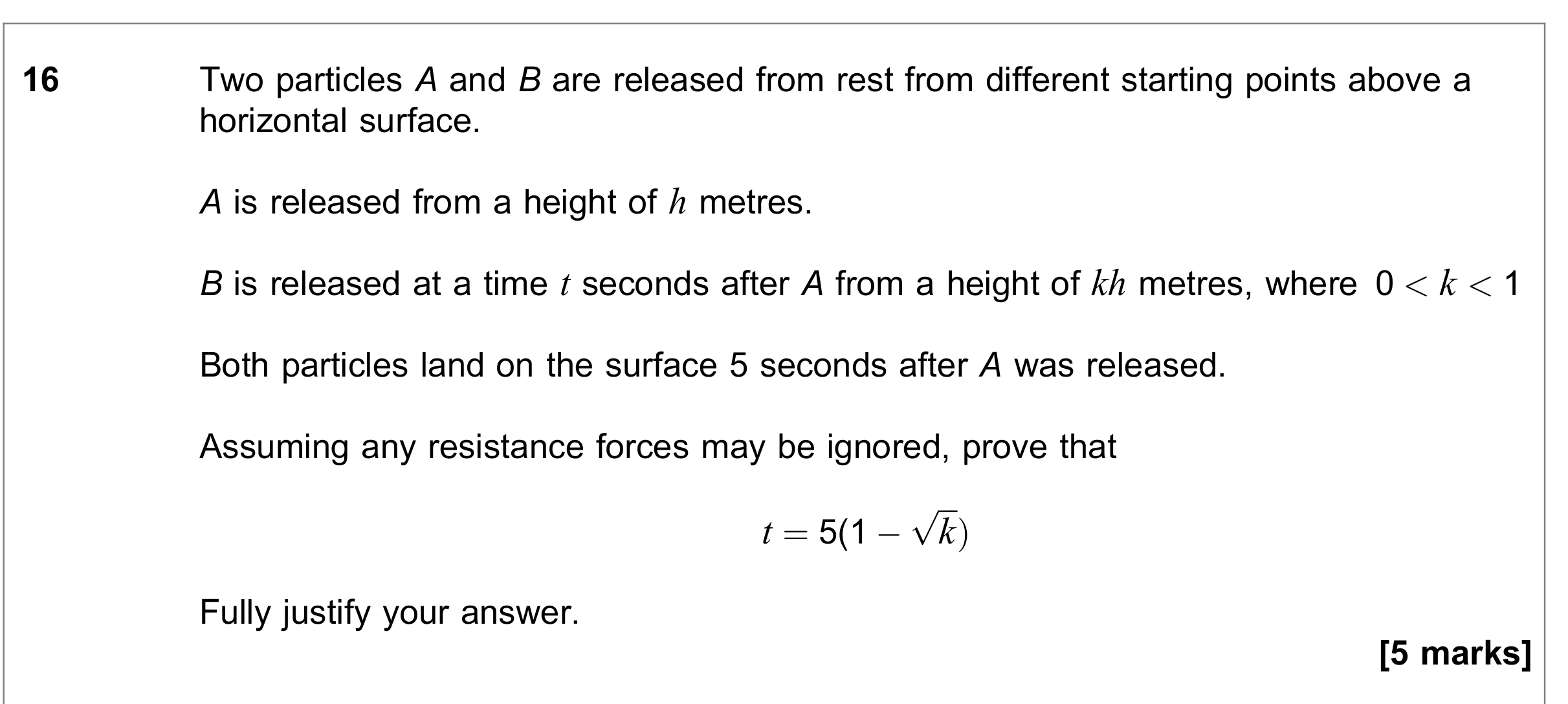 Question 16 — Vertical Motion under Gravity — AQA June 2020