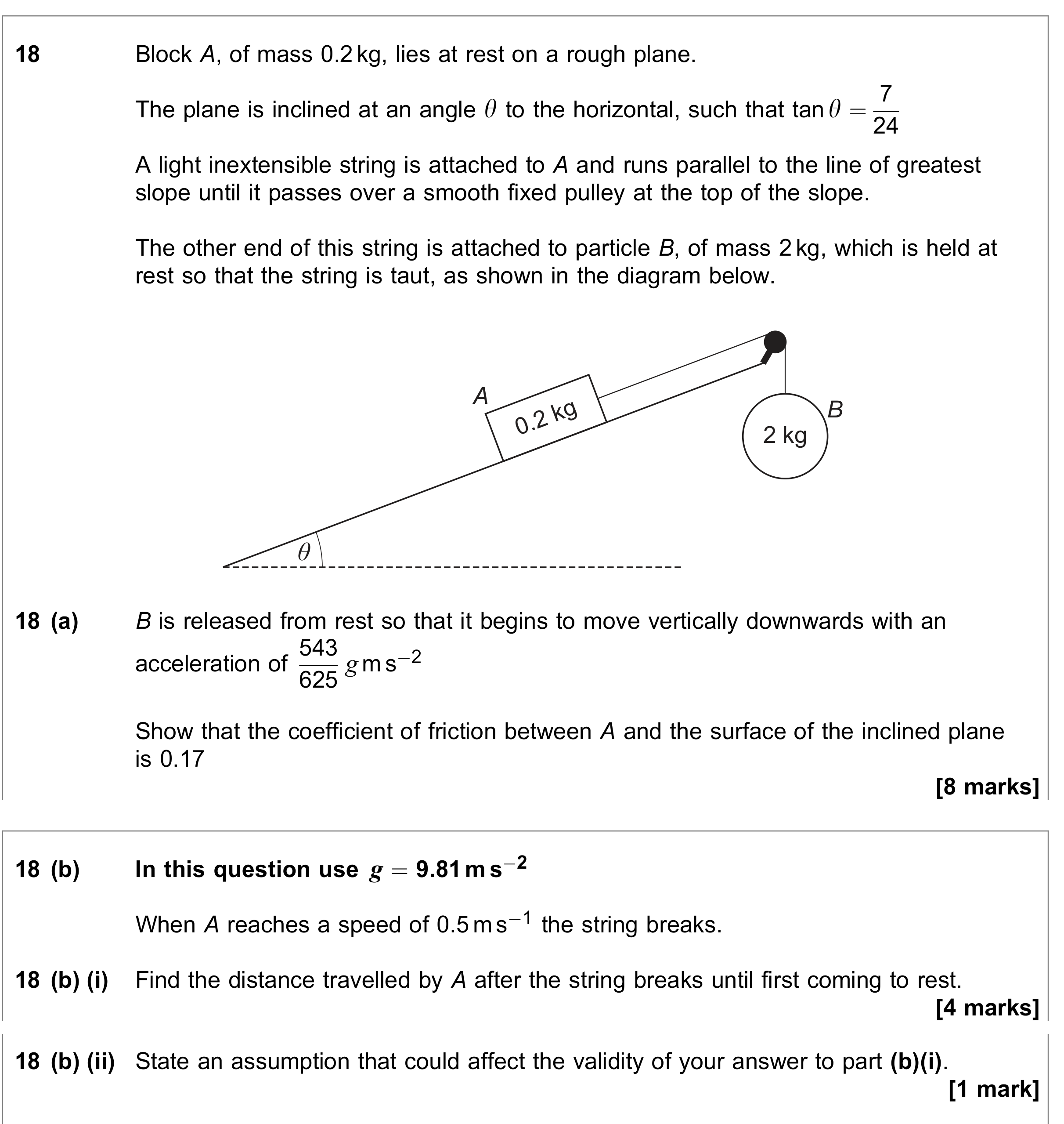 Question 18 — Forces and Friction, Pulleys — AQA June 2020