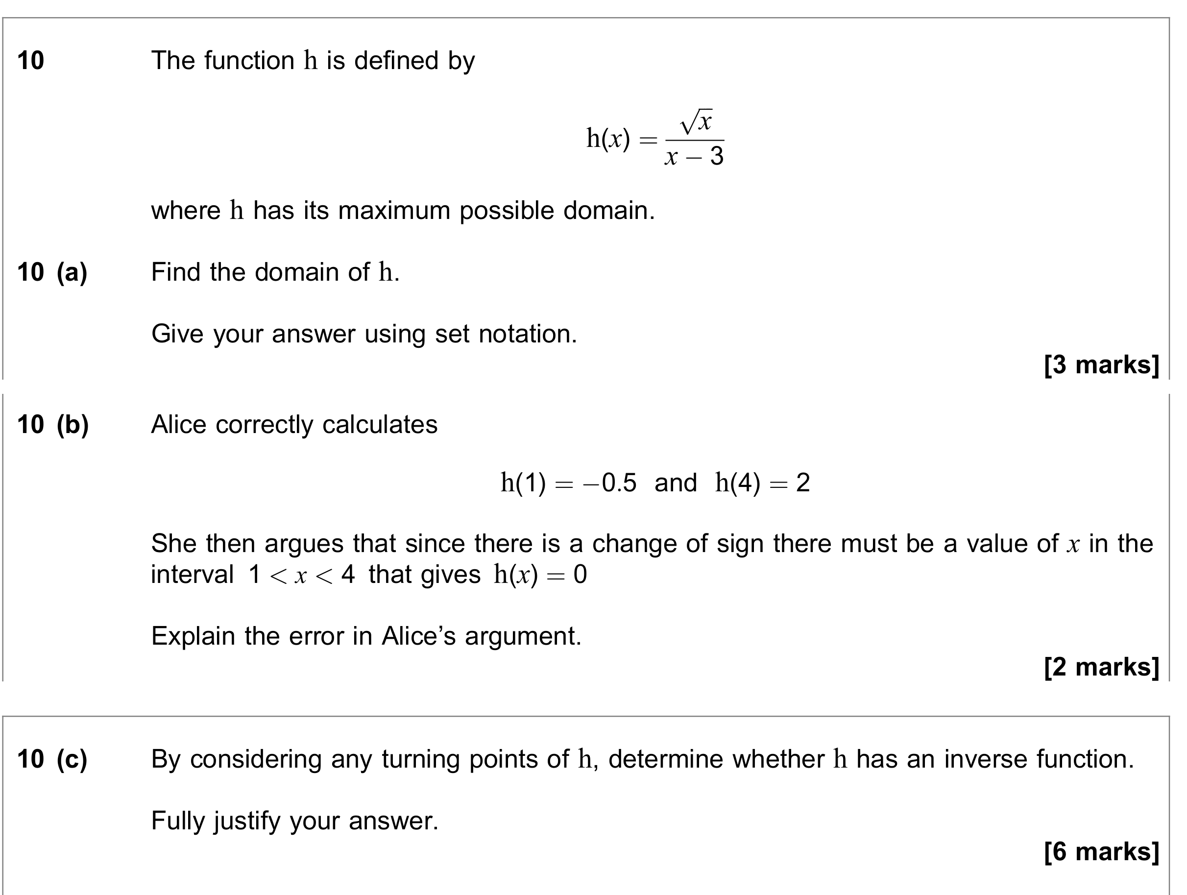Question 10 — Functions — AQA June 2021