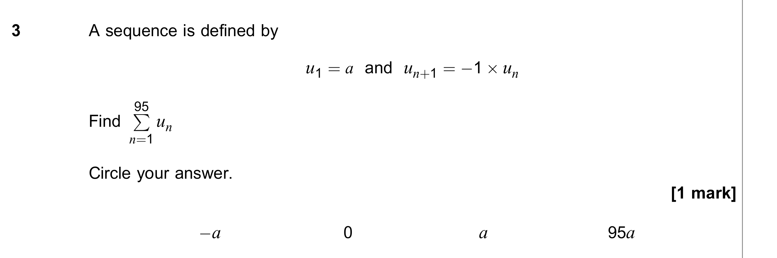 Question 3 — Recurrence Relations, Sequences - Sigma Notation — AQA June 2021