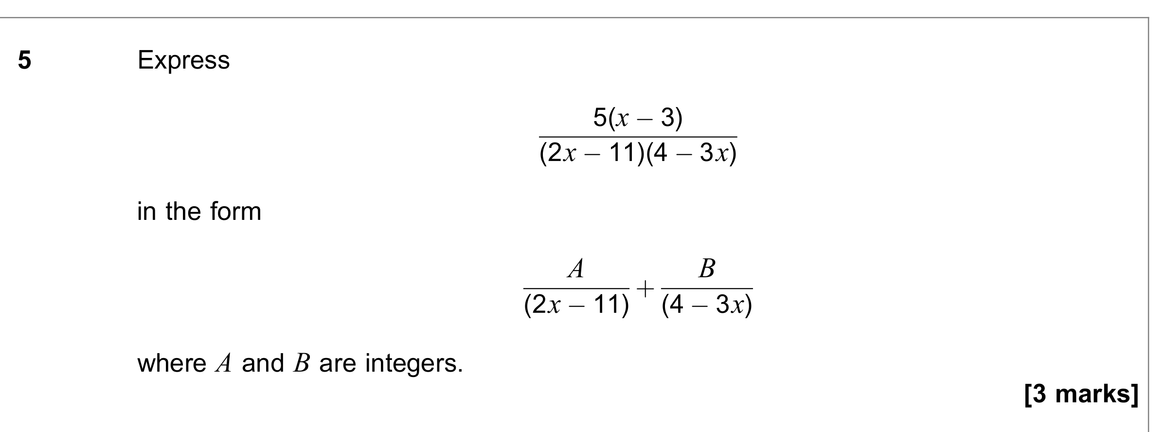 Question 5 — Partial Fractions — AQA June 2021