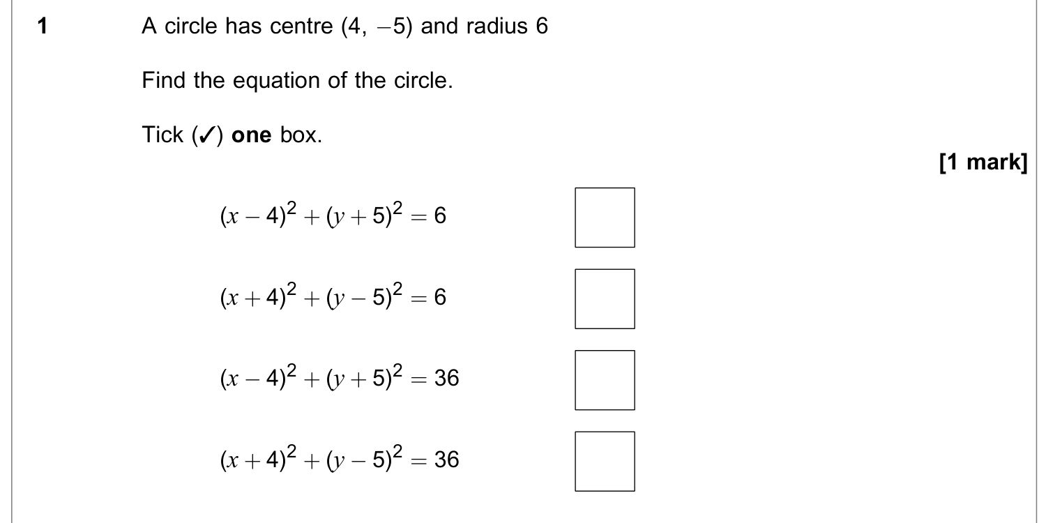 Question 1 — Circles — AQA June 2022
