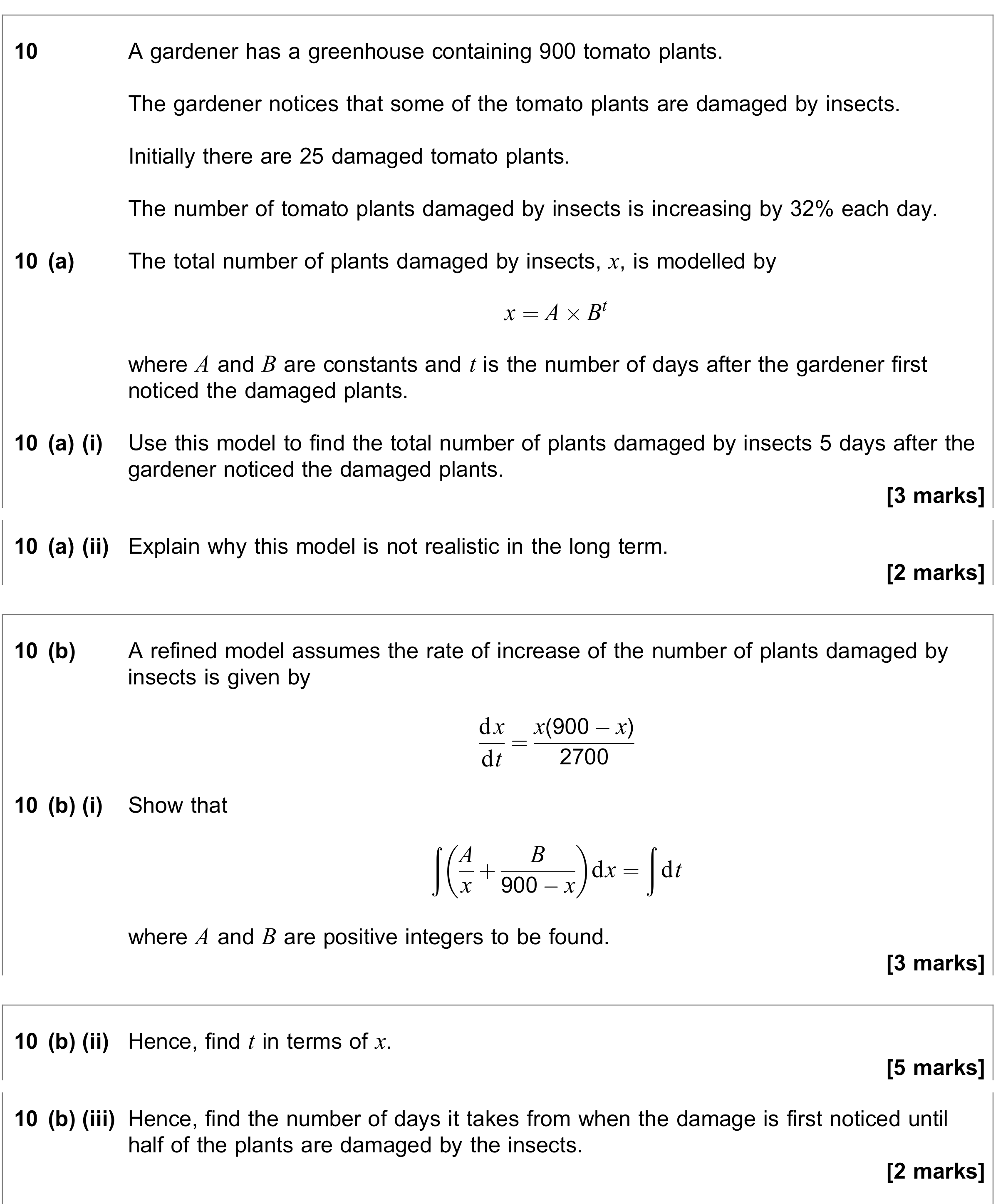 Question 10 — Exponentials, Differential Equations, Partial Fractions — AQA June 2022