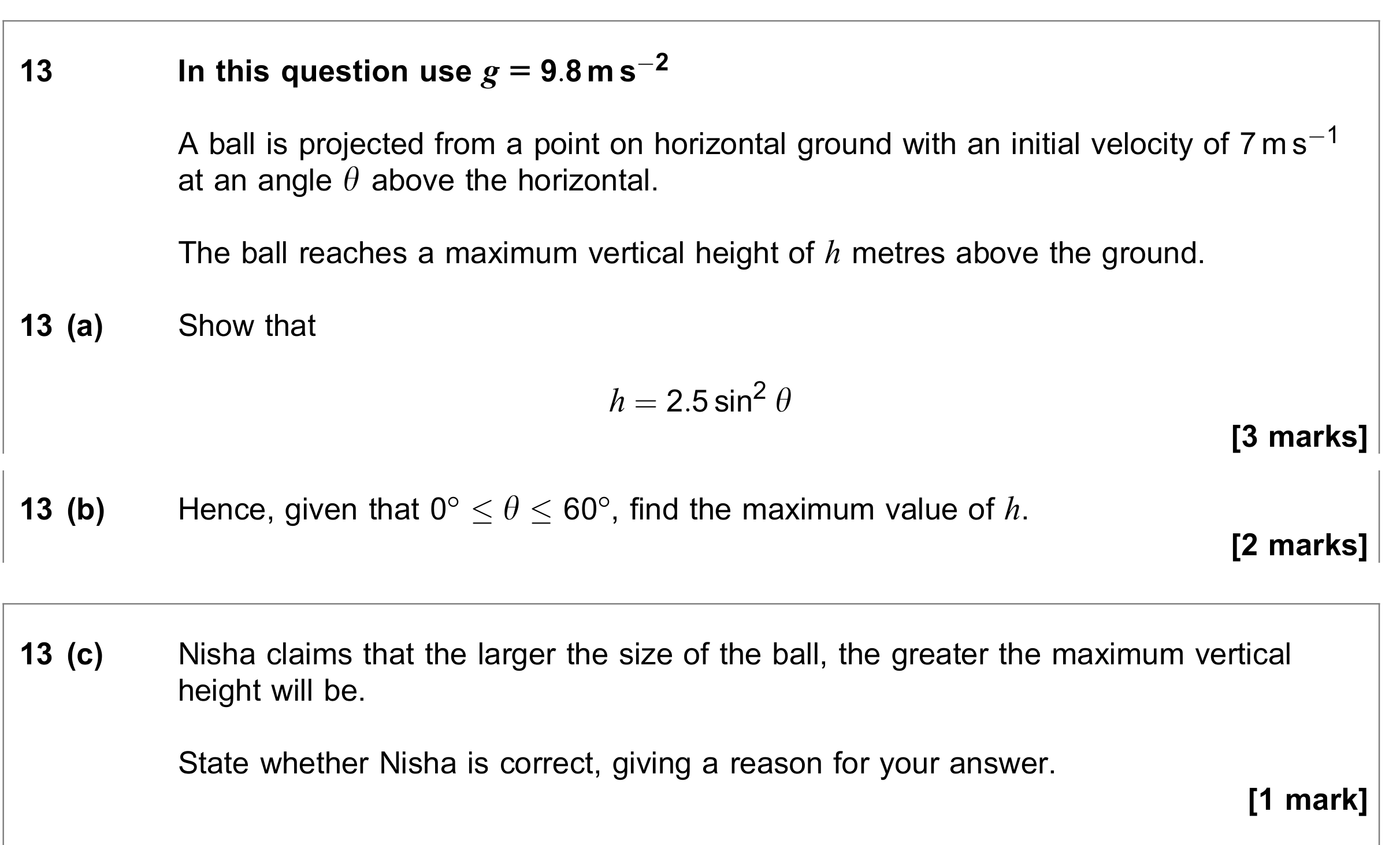Question 13 — Projectiles — AQA June 2022