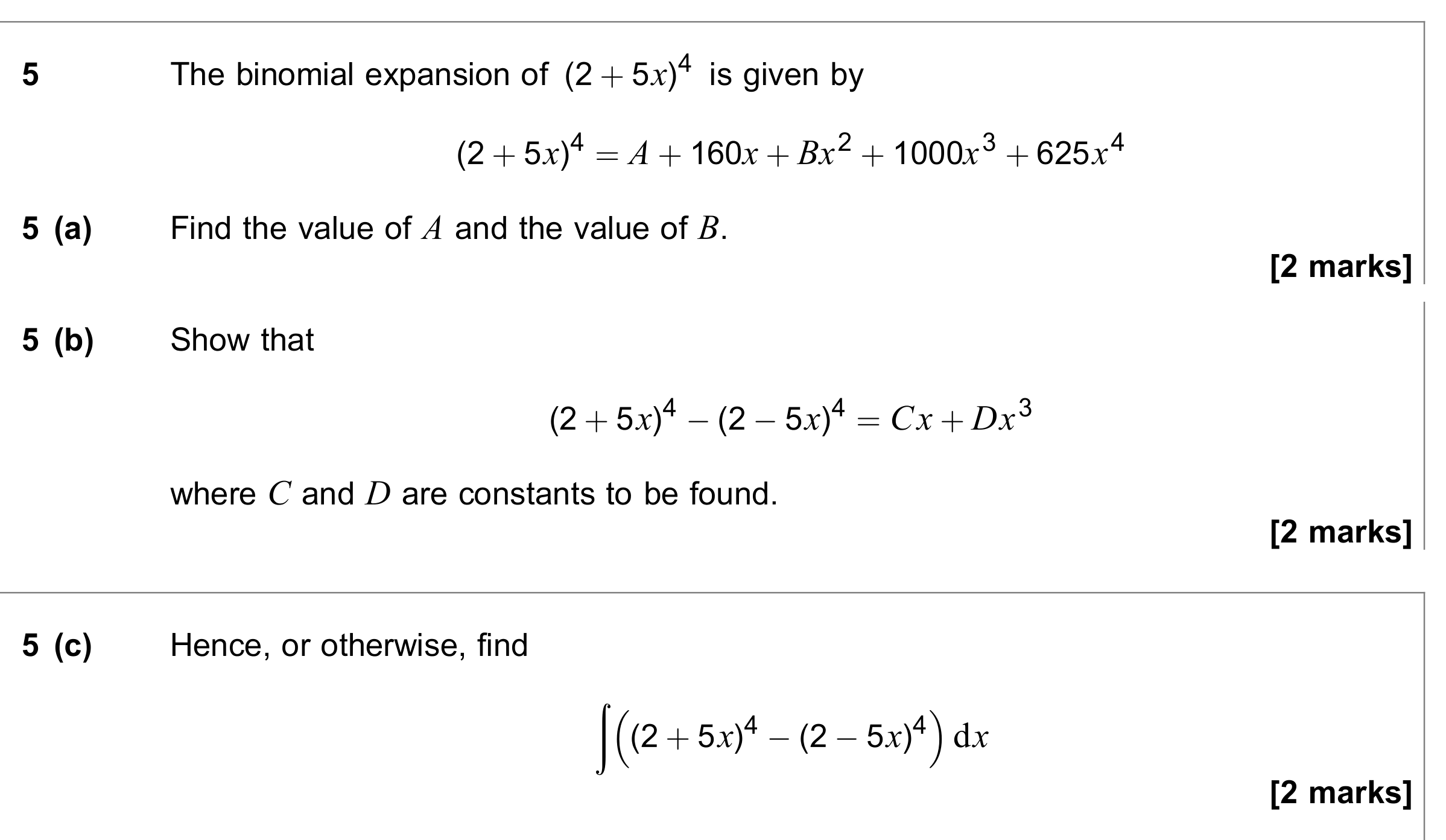 Question 5 — Binomial Expansion, Integration — AQA June 2022