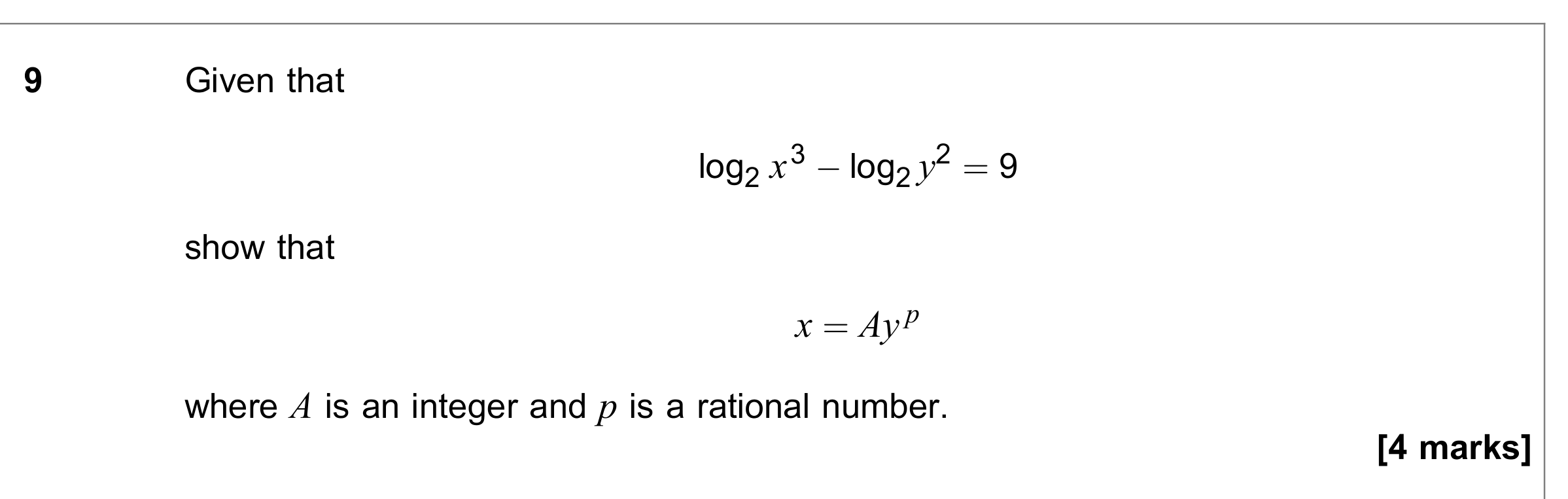 Question 9 — Logarithms — AQA June 2022