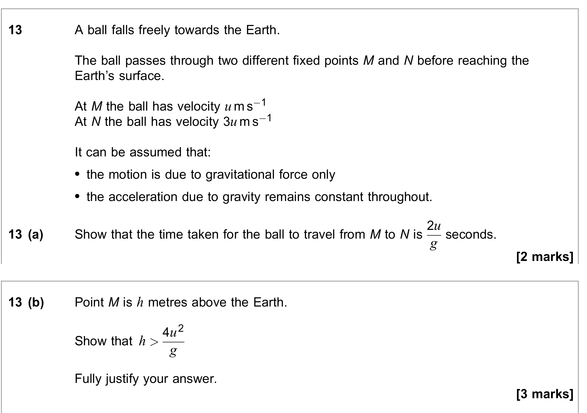 Question 13 — Vertical Motion under Gravity — AQA June 2023