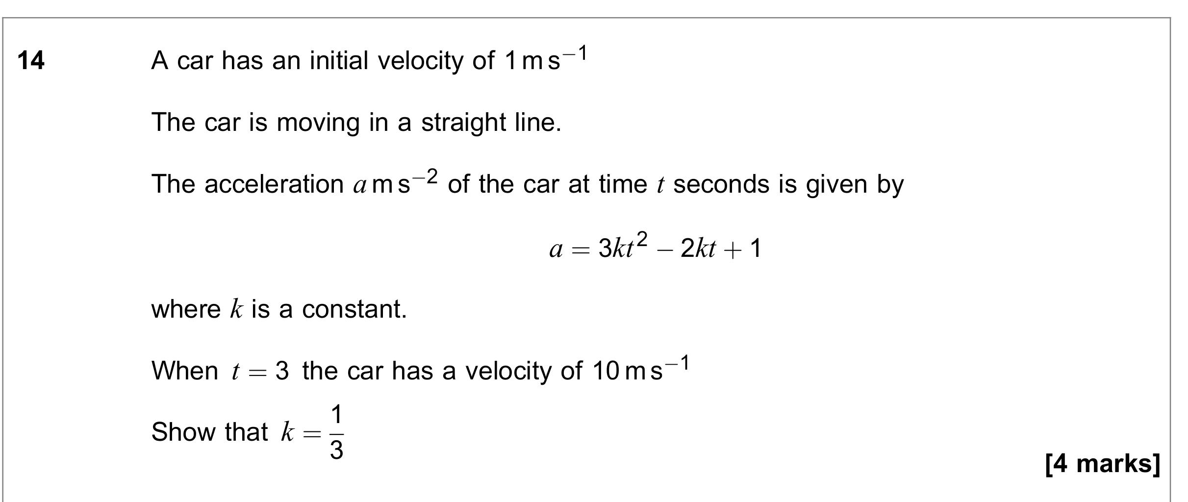 Question 14 — Variable Acceleration 1d — AQA June 2023