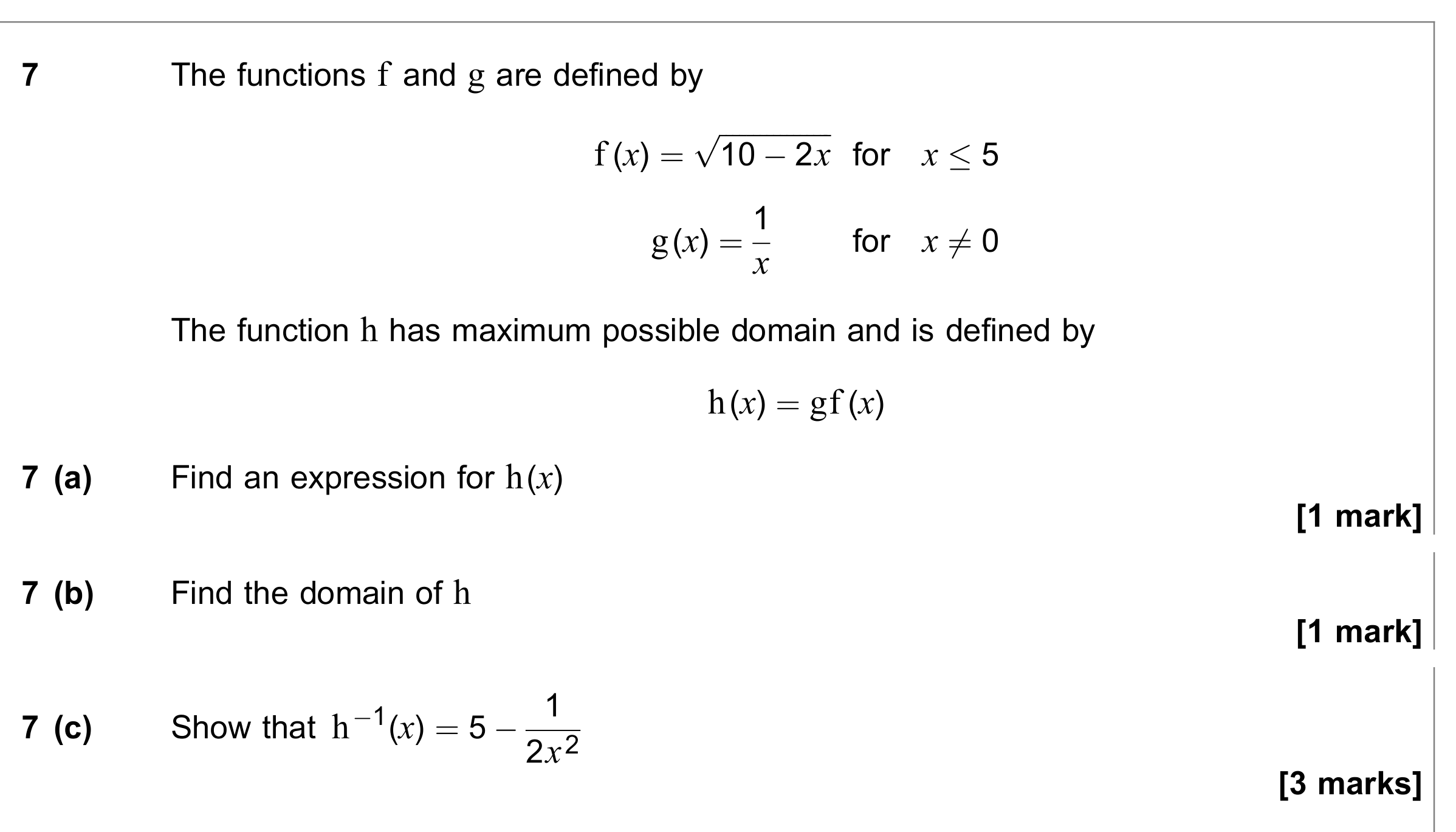 Question 7 — Functions — AQA June 2023