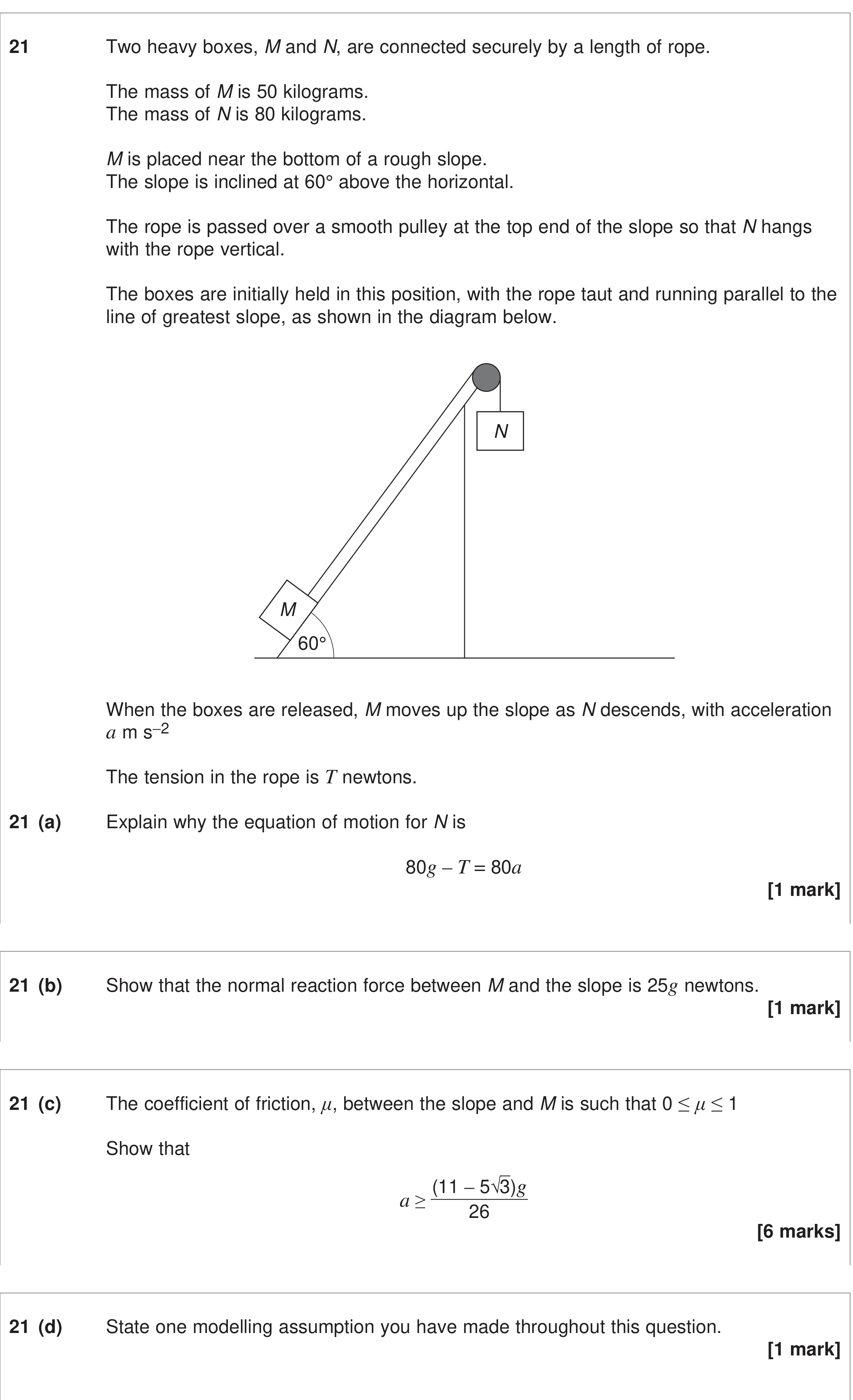 Question 21 — Forces and Friction, Pulleys — AQA June 2024