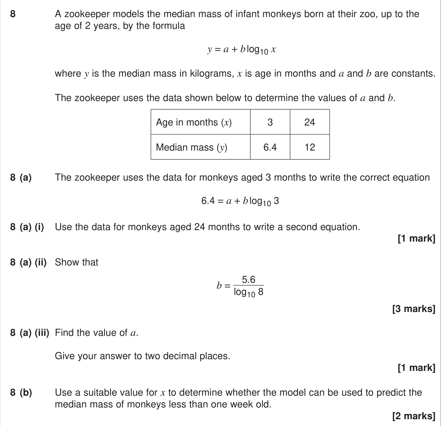 Question 8 — Logarithms — AQA June 2024