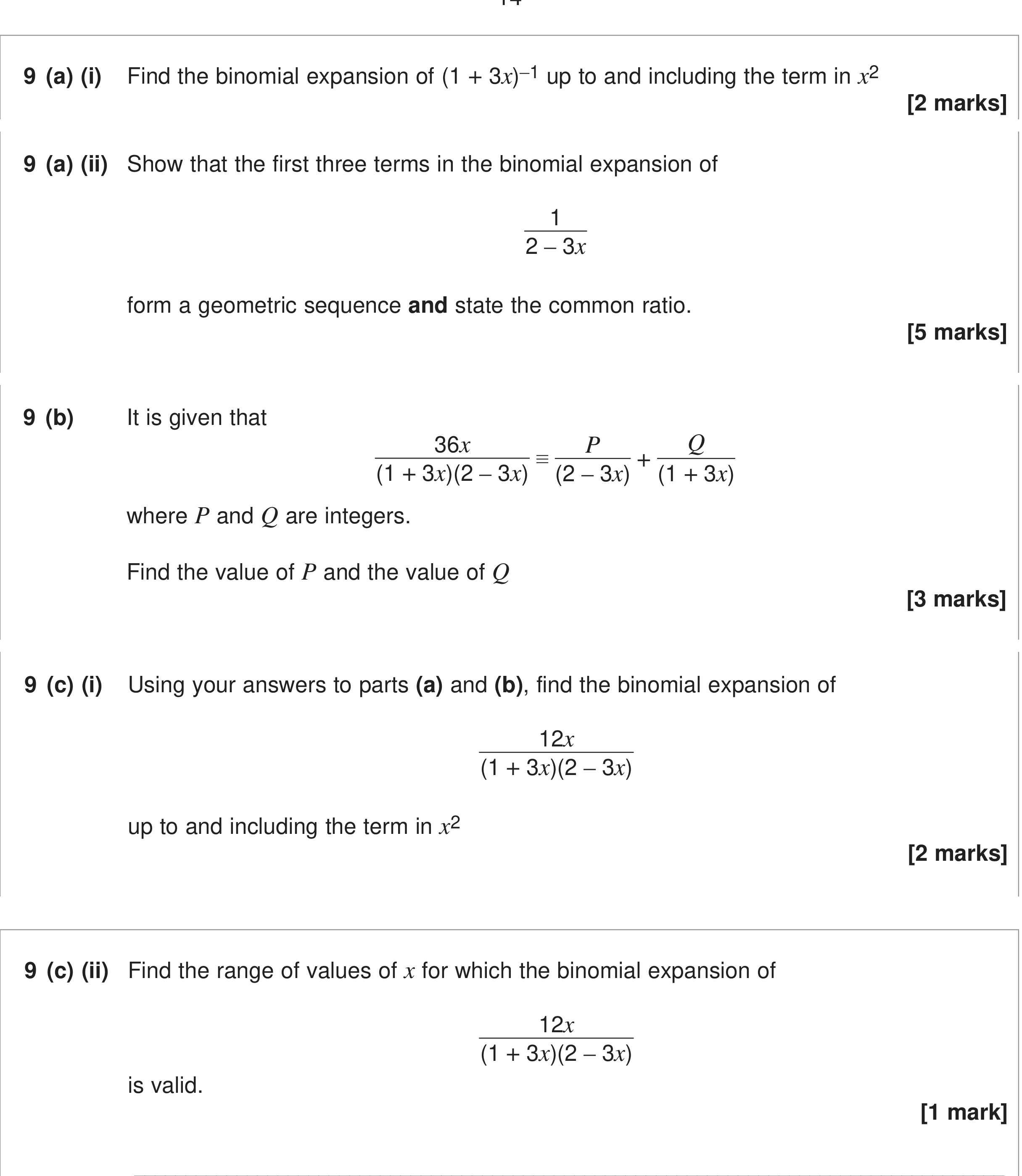 Question 9 — Binomial Expansion, Partial Fractions, Geometric Sequences and Series — AQA June 2024
