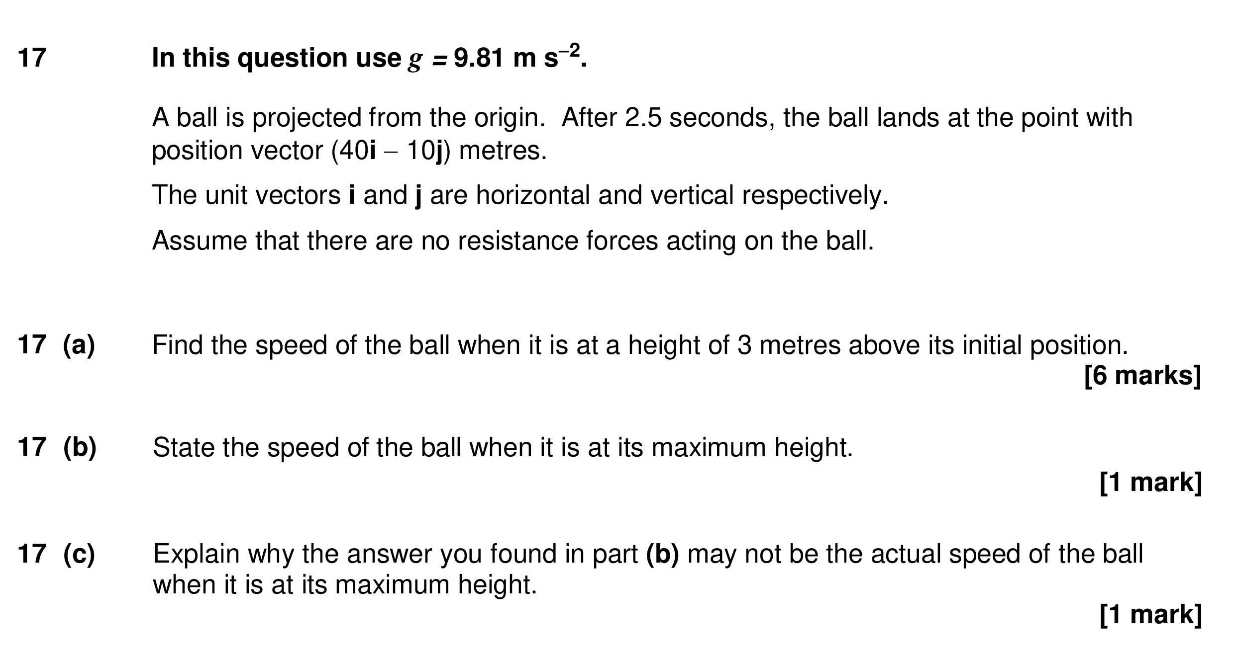 Question 17 — Projectiles — AQA Specimen