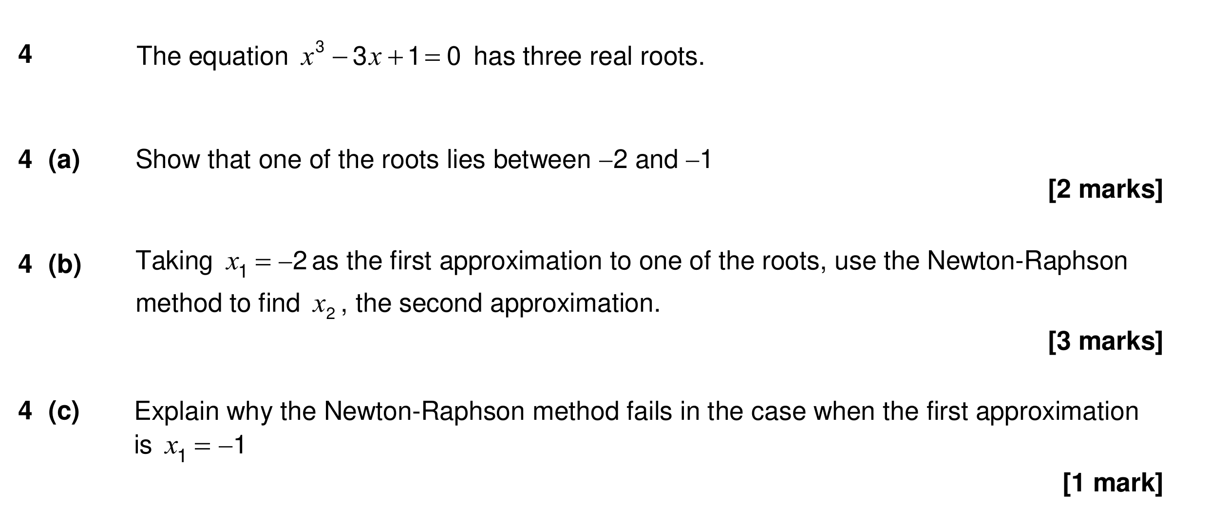 Question 4 — Newton Raphson, Numerical Methods — AQA Specimen