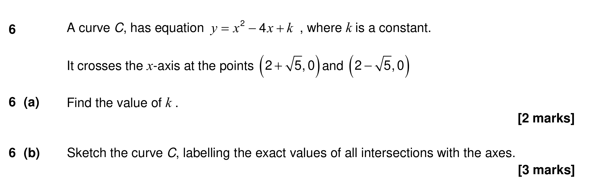 Question 6 — Quadratics, Graph Sketching — AQA Specimen