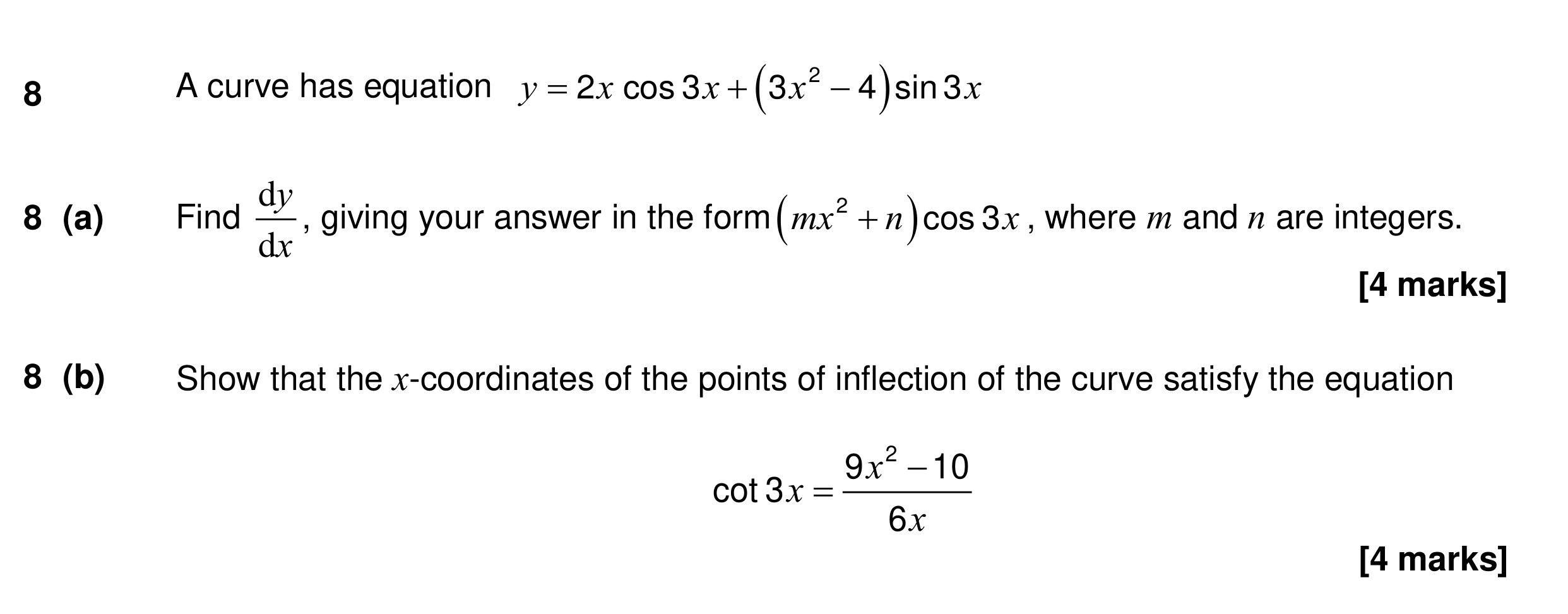 Question 8 — Differentiation — AQA Specimen