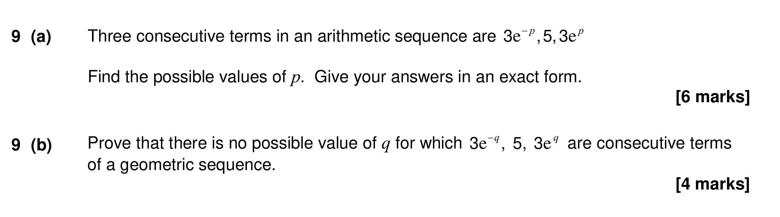 Question 9 — Arithmetic Sequences and Series, Geometric Sequences and Series — AQA Specimen