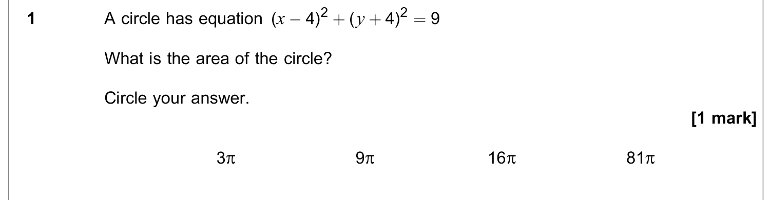 Question 1 — Circles — AQA June 2018