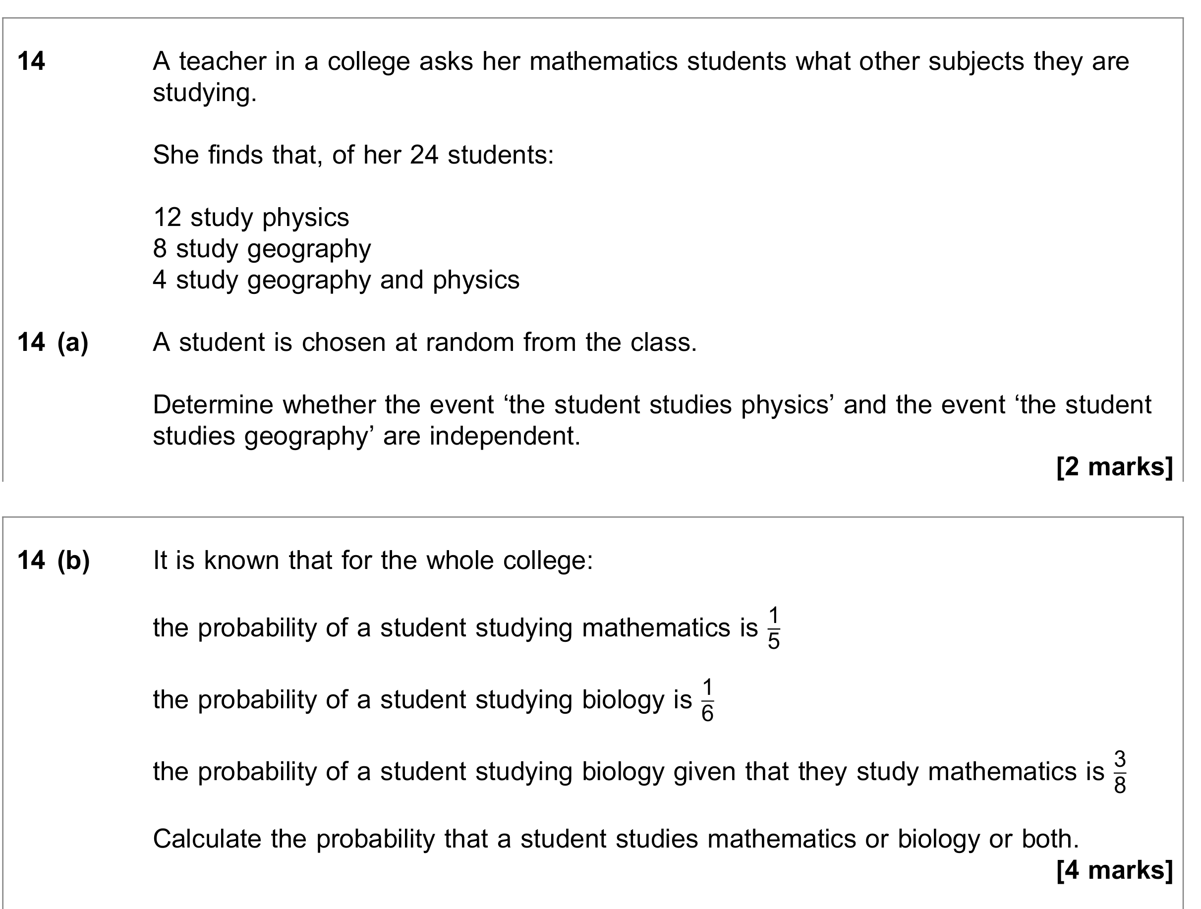 Question 14 — Probability — AQA June 2018