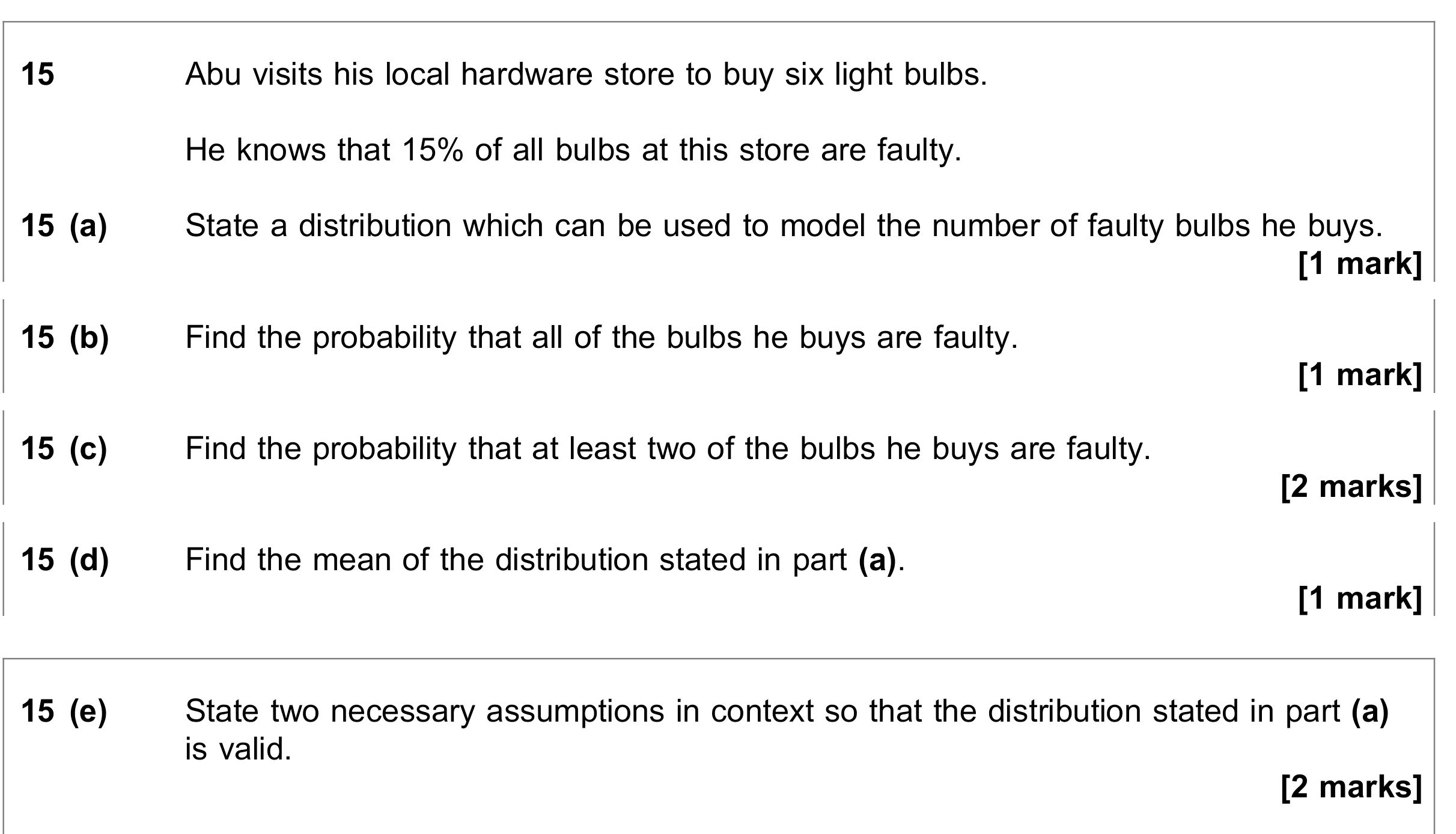 Question 15 — Binomial Distribution — AQA June 2018