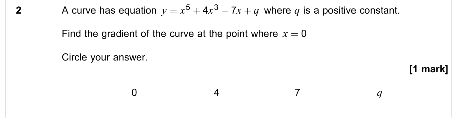 Question 2 — Differentiation — AQA June 2018