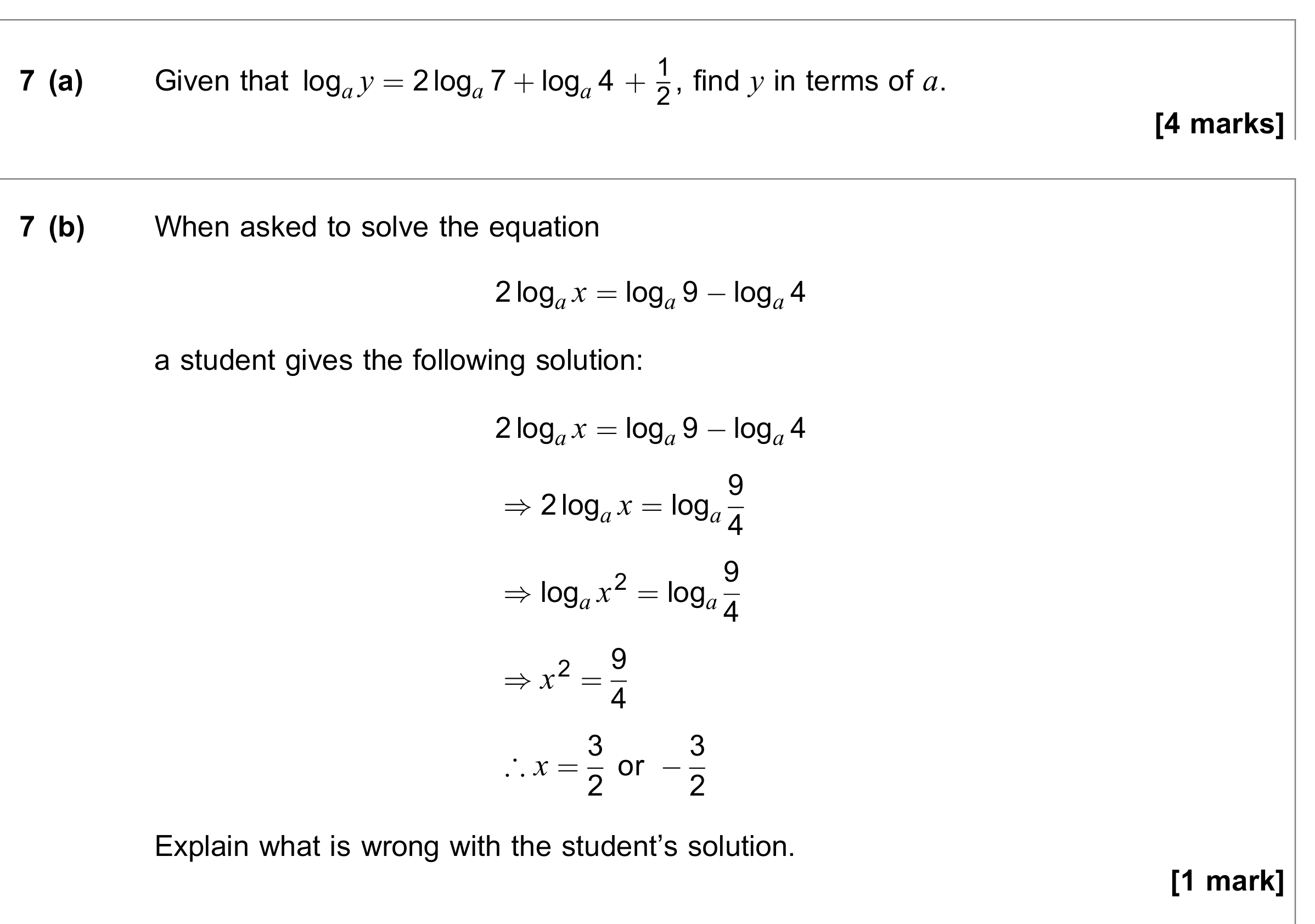 Question 7 — Logarithms — AQA June 2018