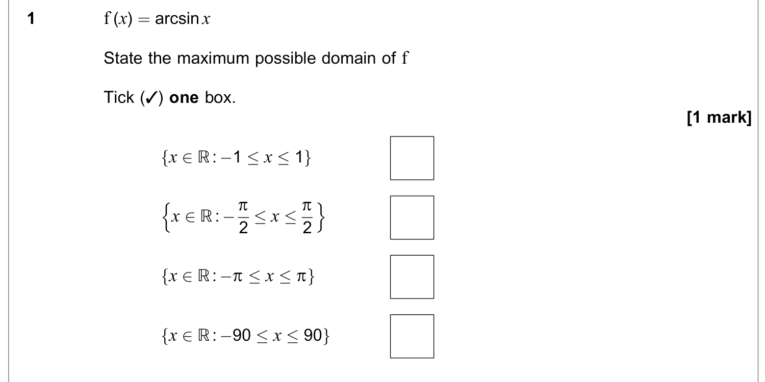 Question 1 — Trig, Functions — AQA June 2019