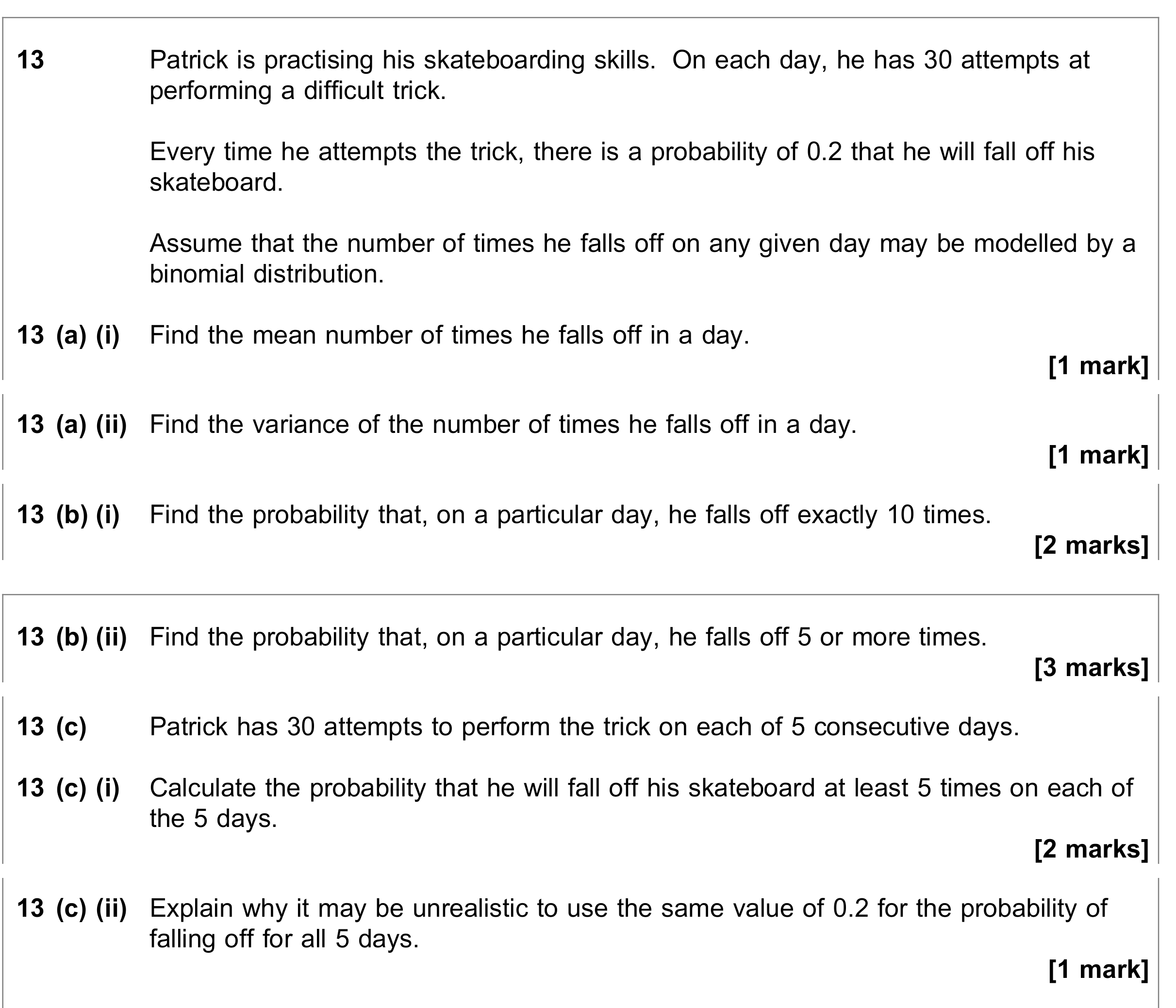 Question 13 — Binomial Distribution — AQA June 2019