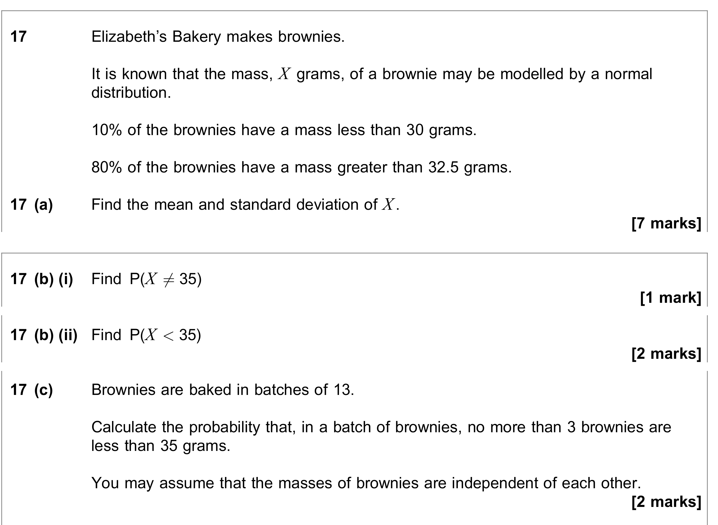 Question 17 — Normal Distribution, Binomial Distribution — AQA June 2019