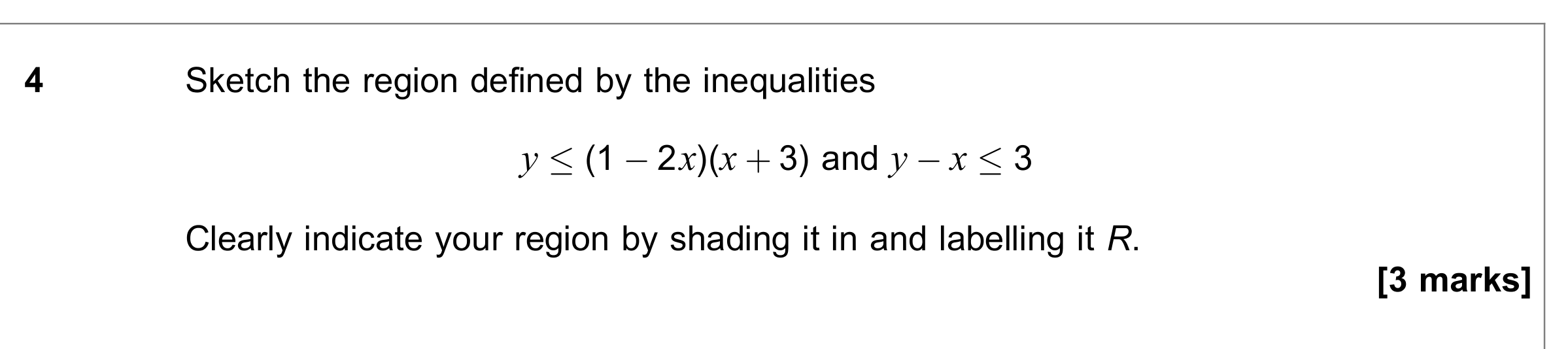 Question 4 — Graph Sketching, Inequalities — AQA June 2019